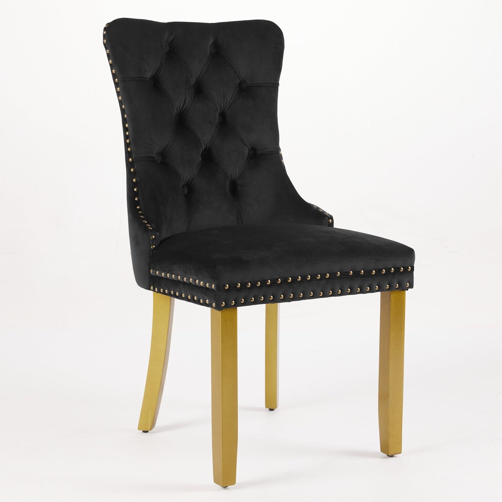 Mid-Century Velvet Dining Chairs with Lion Head Pull Ring (Set of 2)