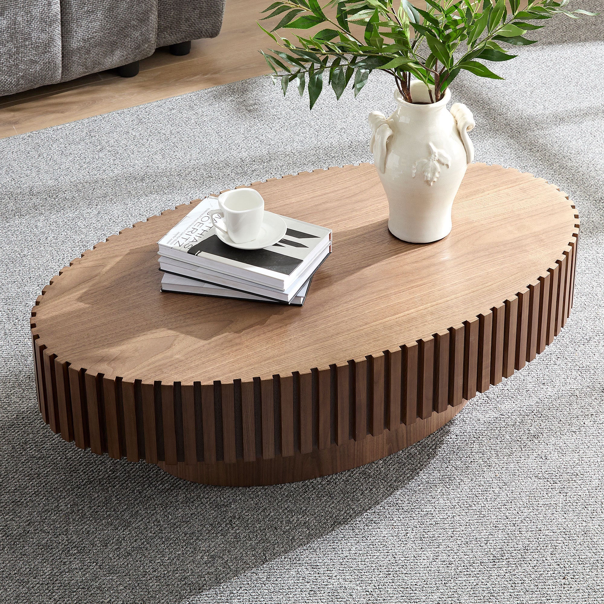 43.70 Inch Modern Handcraft Drum and Oval Coffee Table