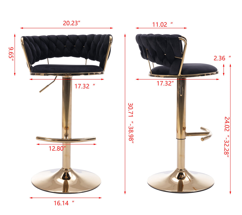 Swivel Height Adjustable Velvet Bar Stools with Golden Leg (Set of 2 )