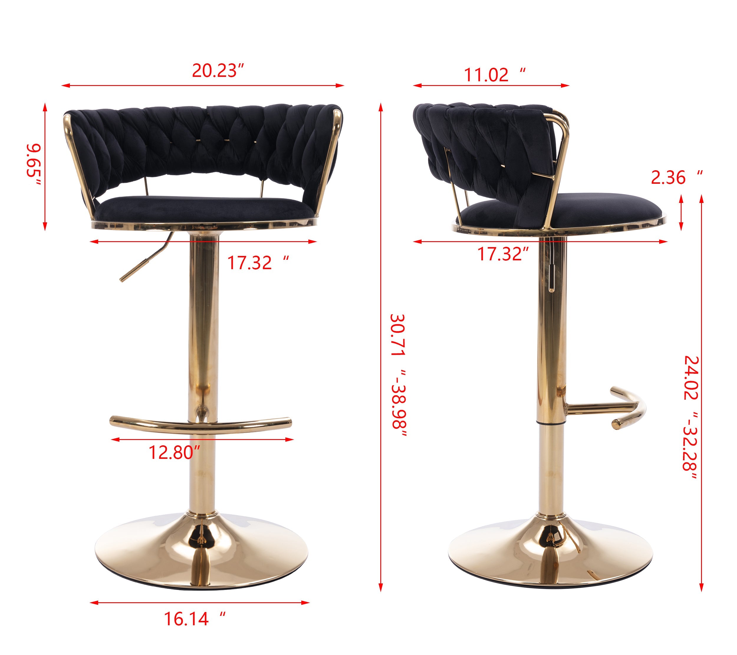 Swivel Height Adjustable Velvet Bar Stools with Golden Leg (Set of 2 )