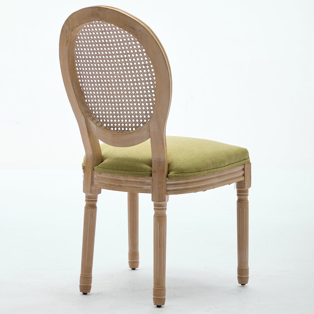 French Style Solid Wood Frame Linen Fabric Dining Chair (Set of 2)
