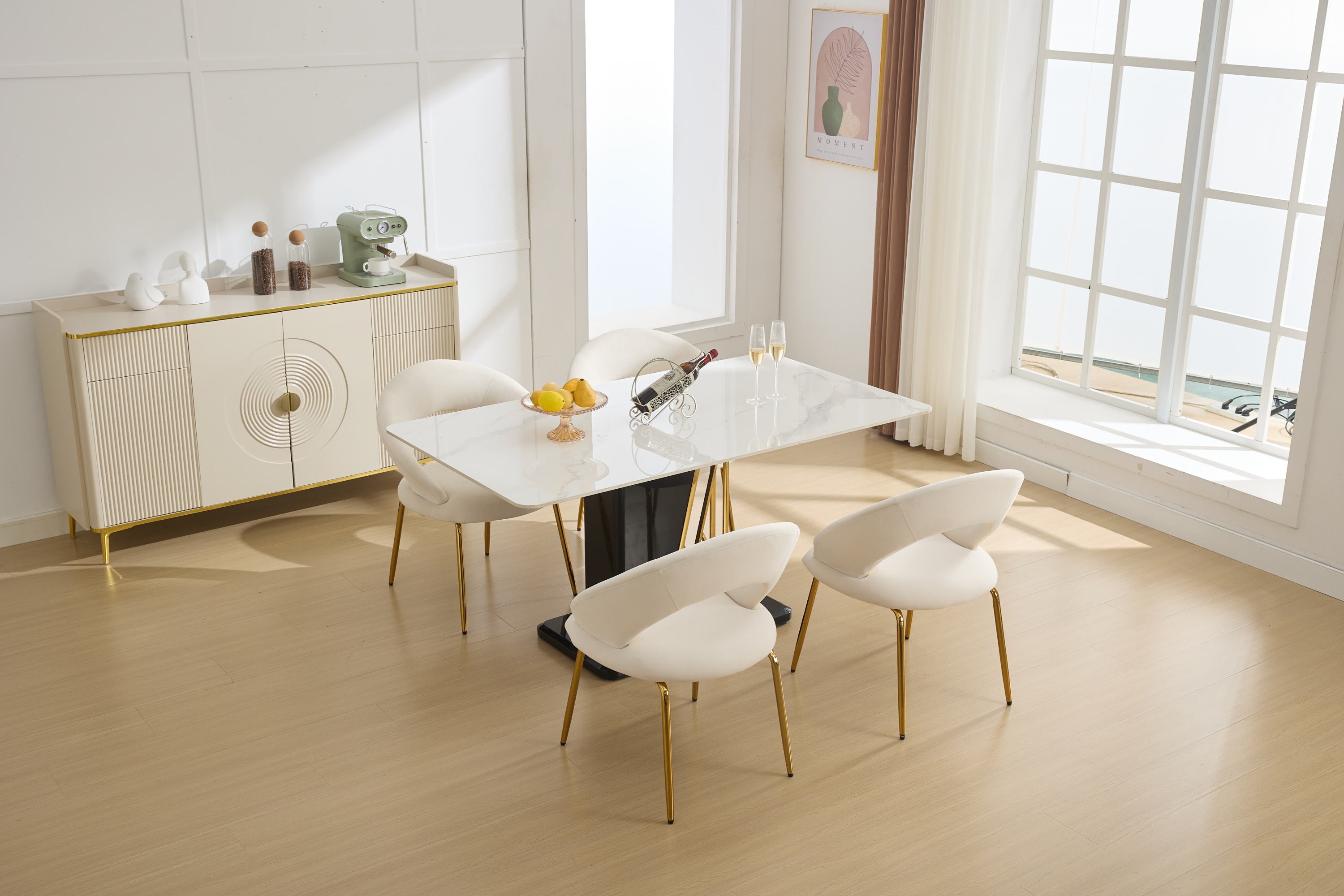 Velvet/Teddy Fabric Dining Chairs with Curved Backrest