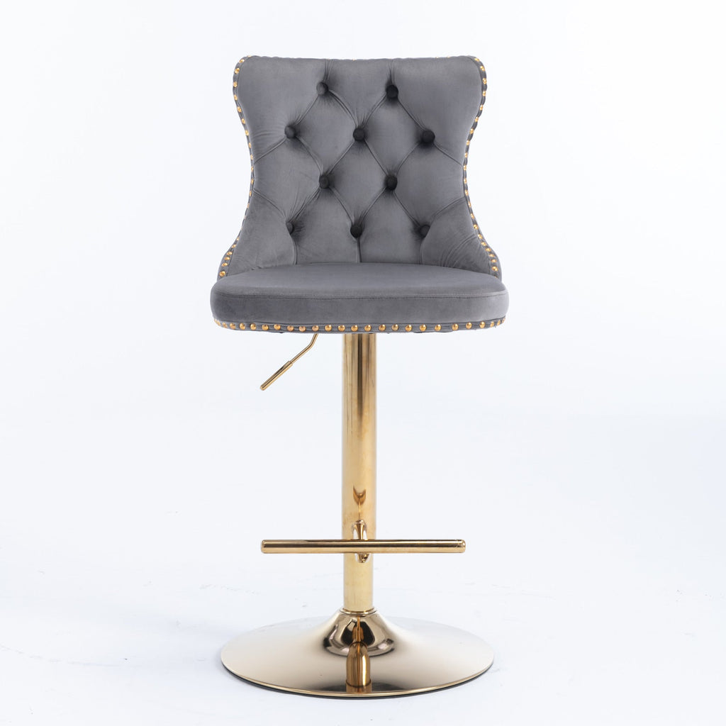 Modern Golden Swivel Velvet Barstools（Set of 2）