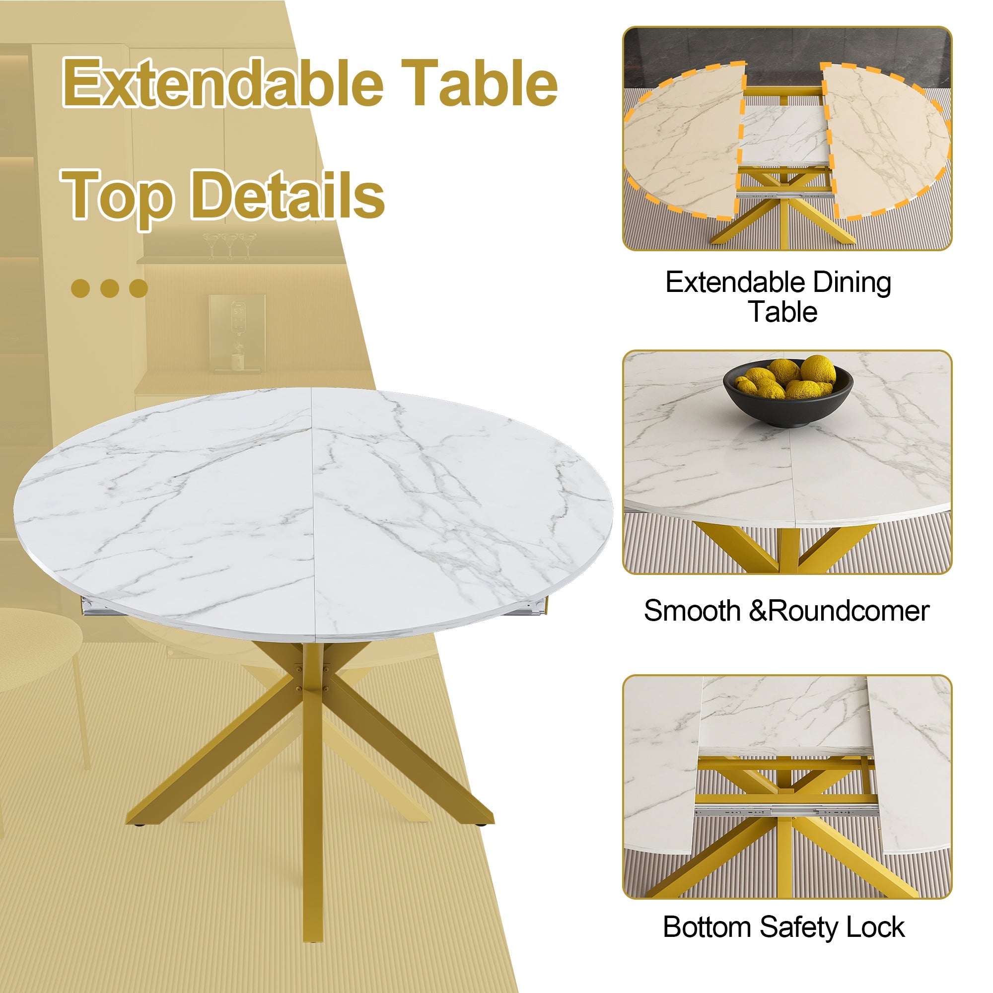 Modern Solid Wood Veneer Retractable Dining Table