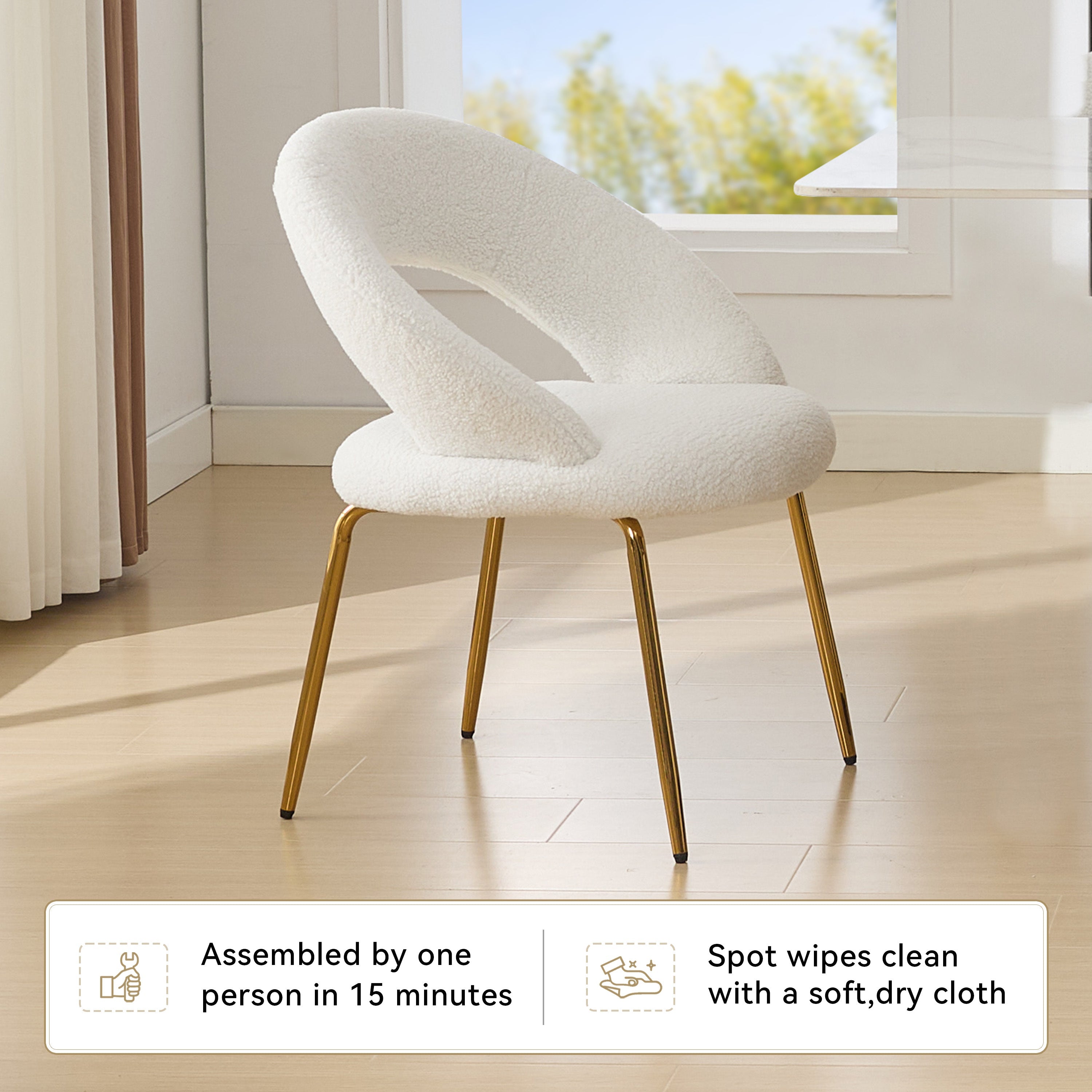 Velvet/Teddy Fabric Dining Chairs with Curved Backrest