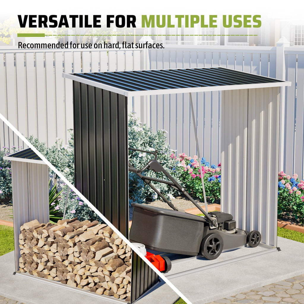 Outdoor Metal Storage Shed 62 Cu Ft Firewood Rack Patio Organizer Sloped Roof Weatherproof