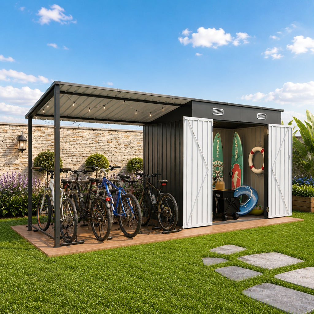 12x4 Ft Metal Lean To Shed With Pergola 2 In 1 Storage Shed Gazebo Combo
