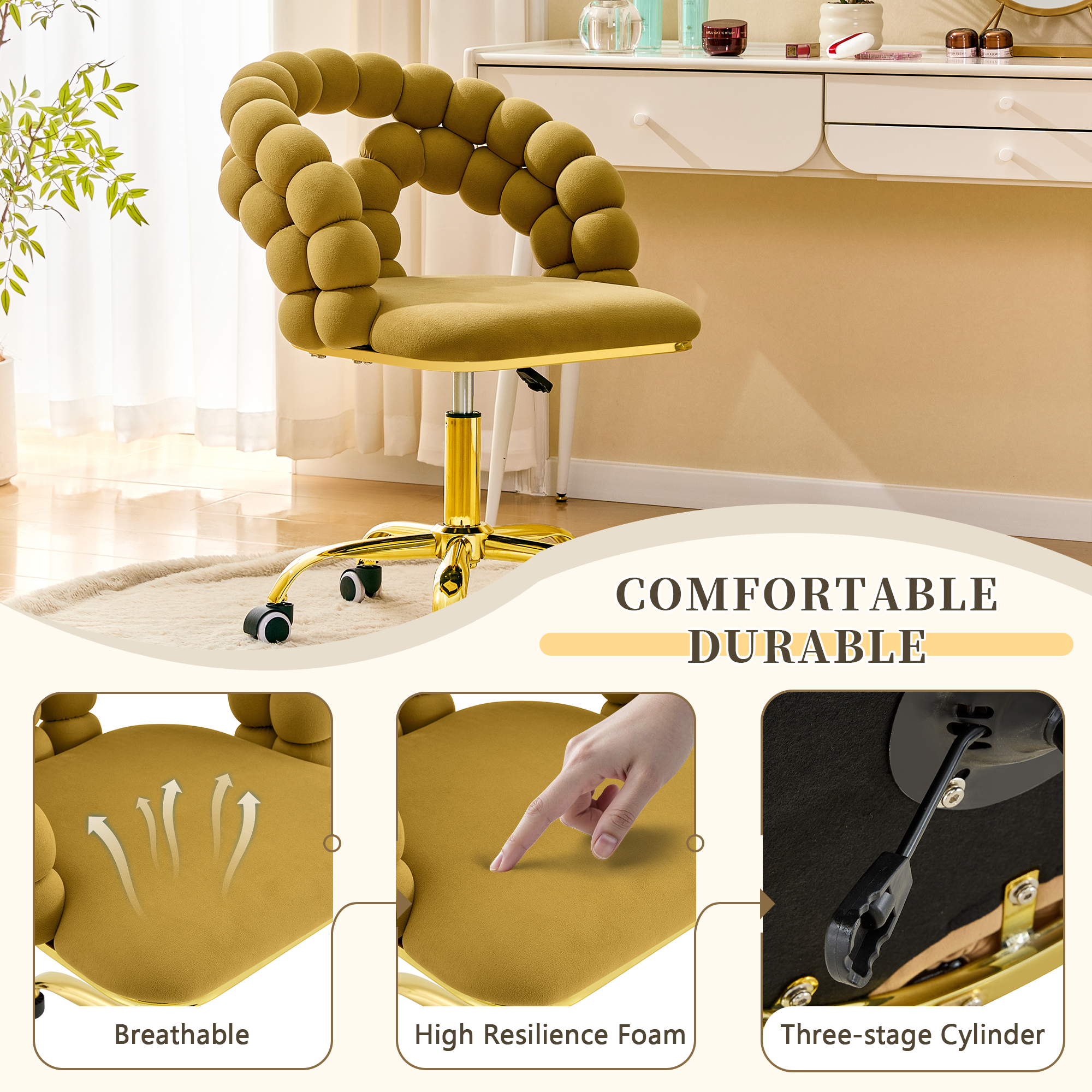 Coloful Modern Velvet Adjustable Swivel Desk Chair with Bubble Back