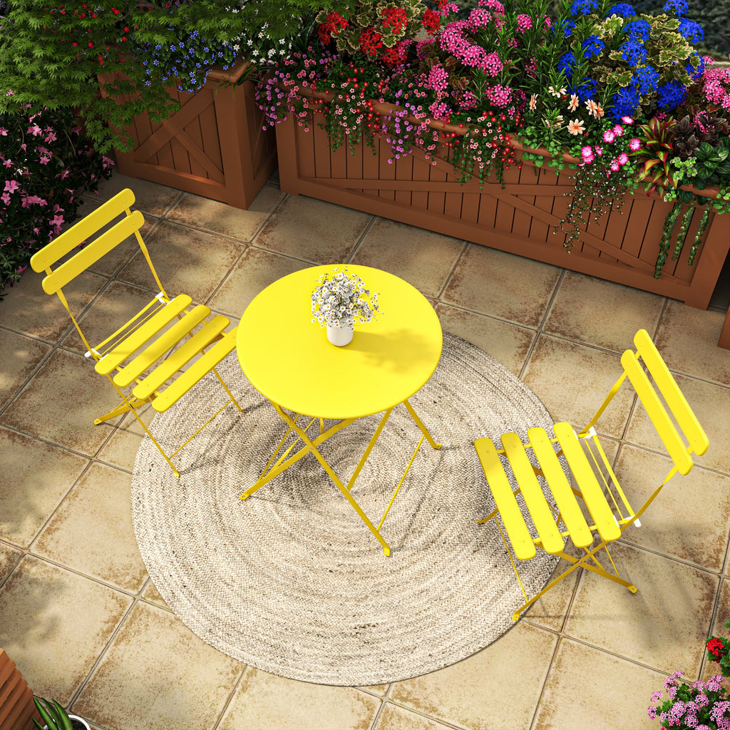 Yellow Bistro Table and 2 Chairs Foldable Outdoor Indoor Patio Coffee Set