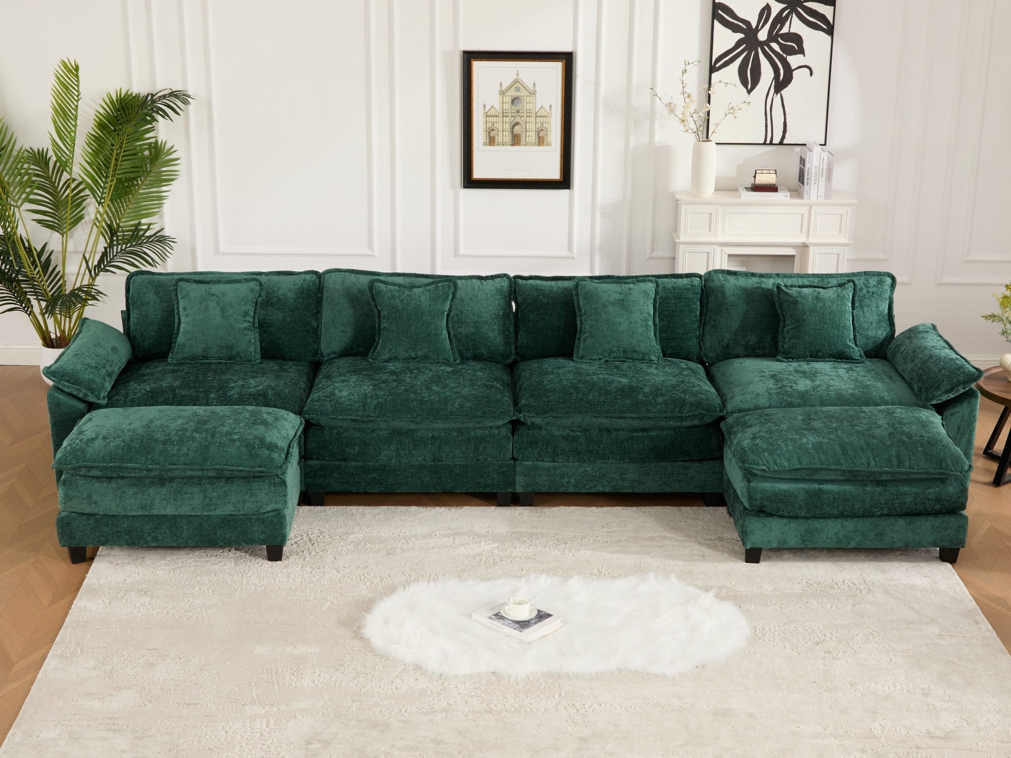 Modern Comfy Upholstered Seat Cushion Sectional Couch (Ottoman is Not Included)