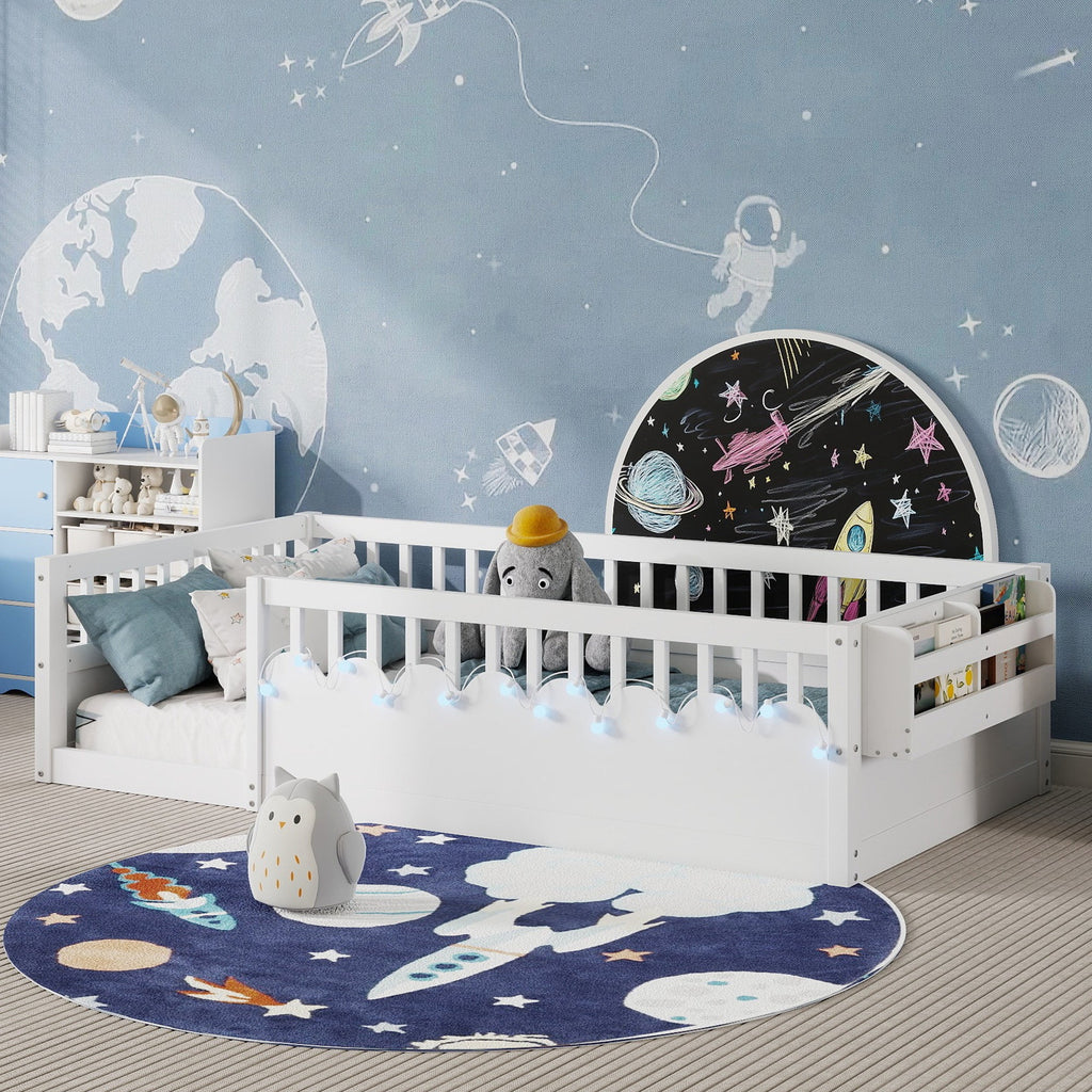 Twin/Full Montessori Floor Kids Bed Frame with High Rails