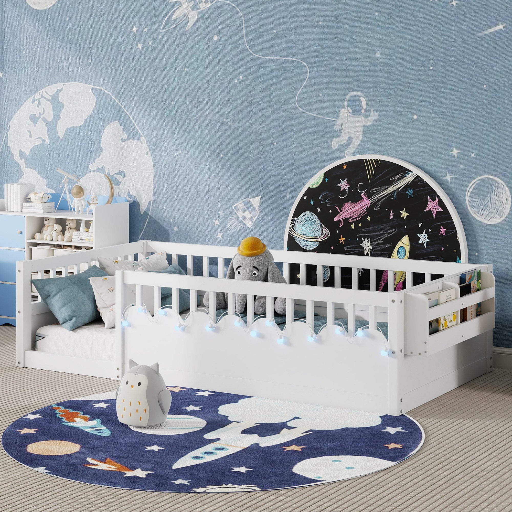 Twin/Full Montessori Floor Kids Bed Frame with High Rails