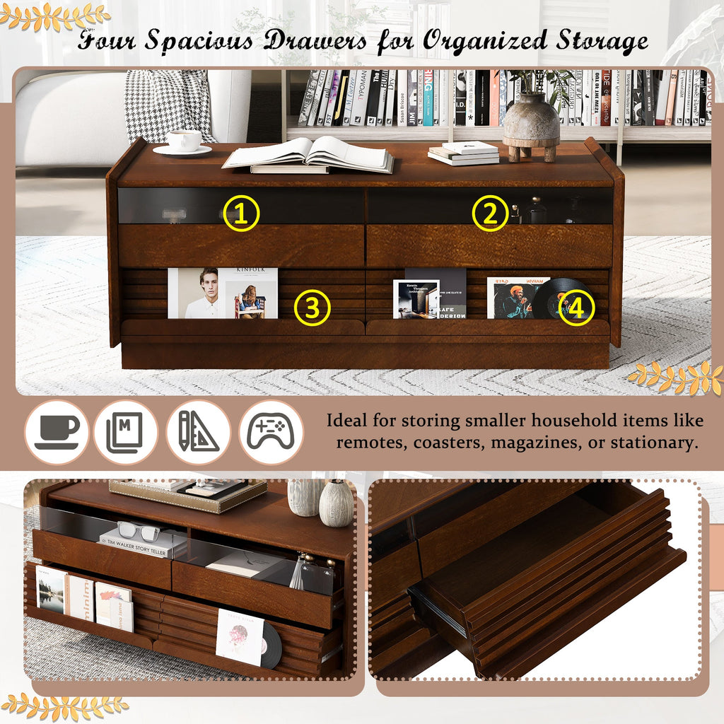 Modern 47.2' Wood Coffee Table with Fluted Style