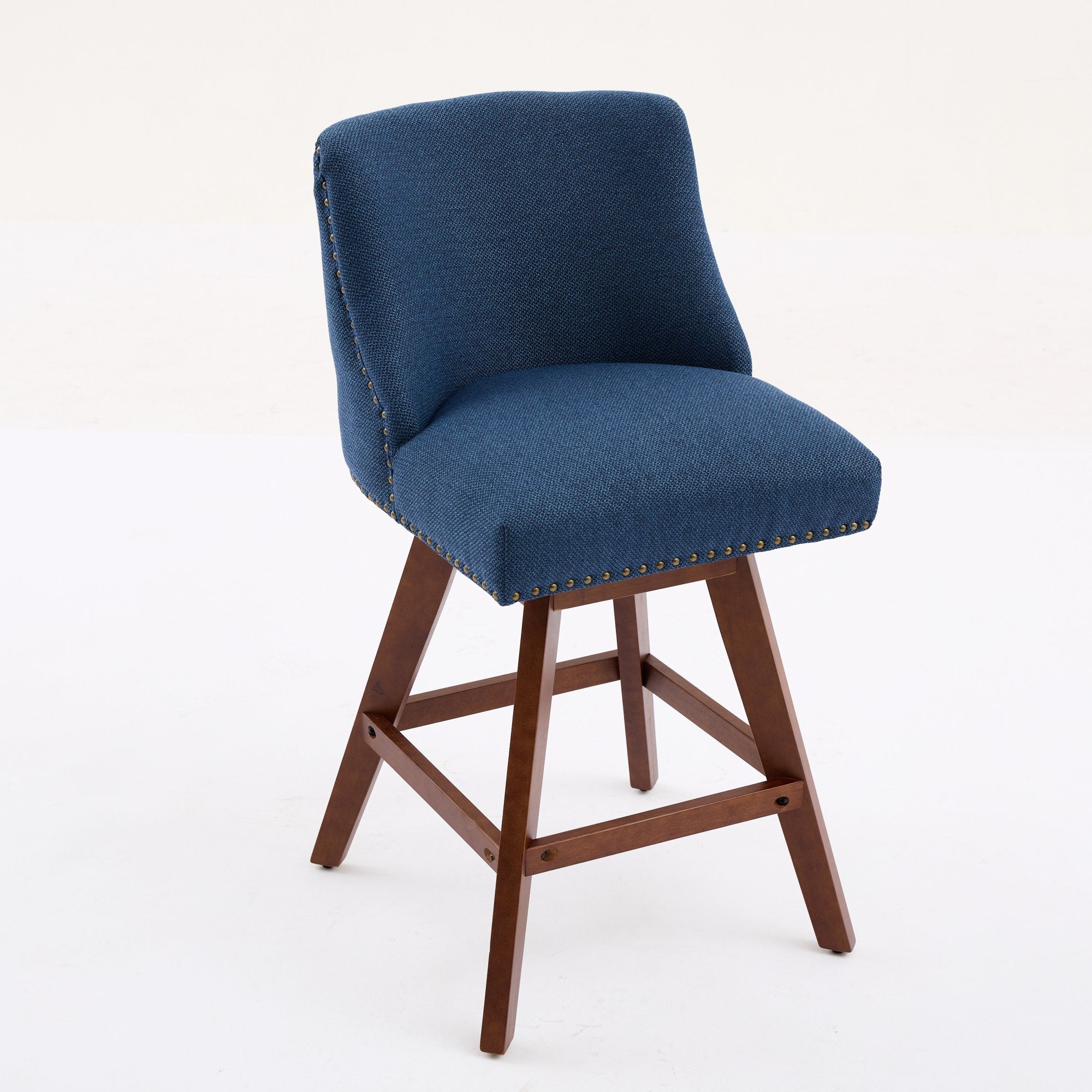 Upholstered Swivel Counter Height Bar Stools with Nailhead Trim (Set of 2)