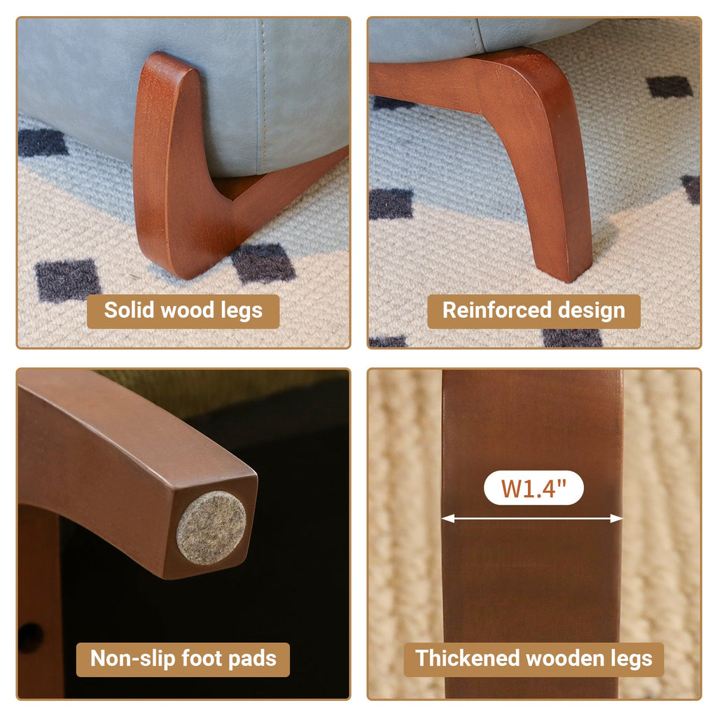 Armless Leather Accent Chair with Solid Wood Legs