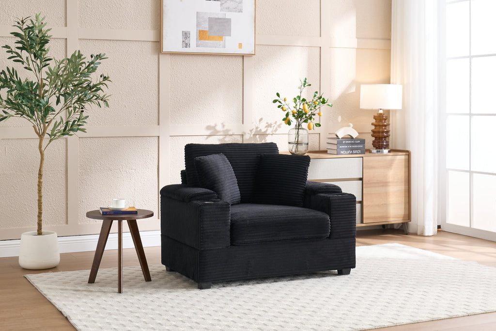 Corduroy Upholstered Chaise Lounge Sofa with Handrail Storage