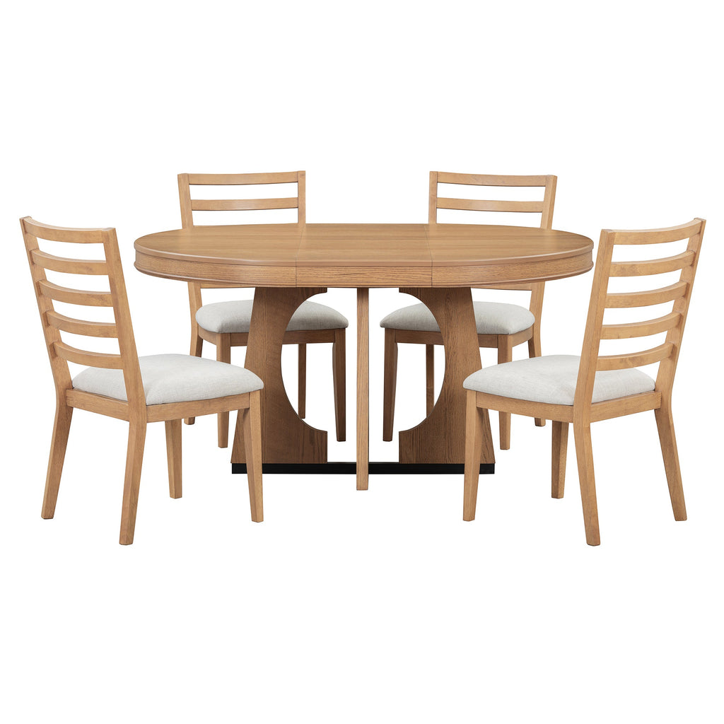 5-Piece Retro Extendable Dining Table Set with 16" Removable Leaf