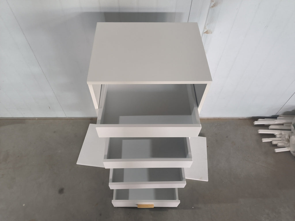 4-Tier Freestanding Bookshelf with 3 Sliding Drawers and 1 Bottom Drawer