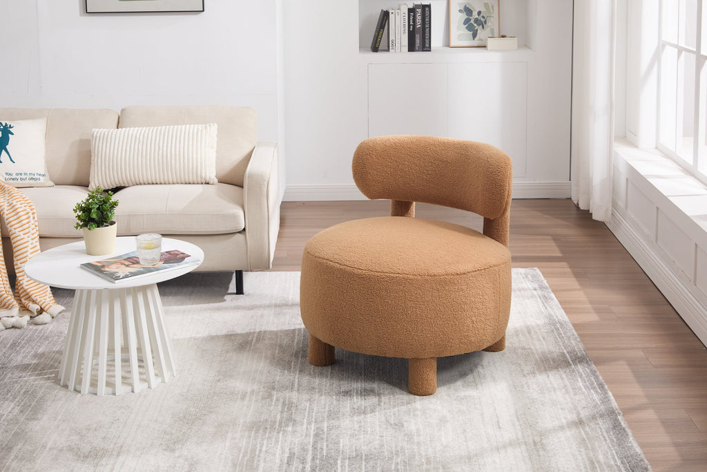 Fur/Teddy Fabric Armless Accent Chair with Curved Backrest