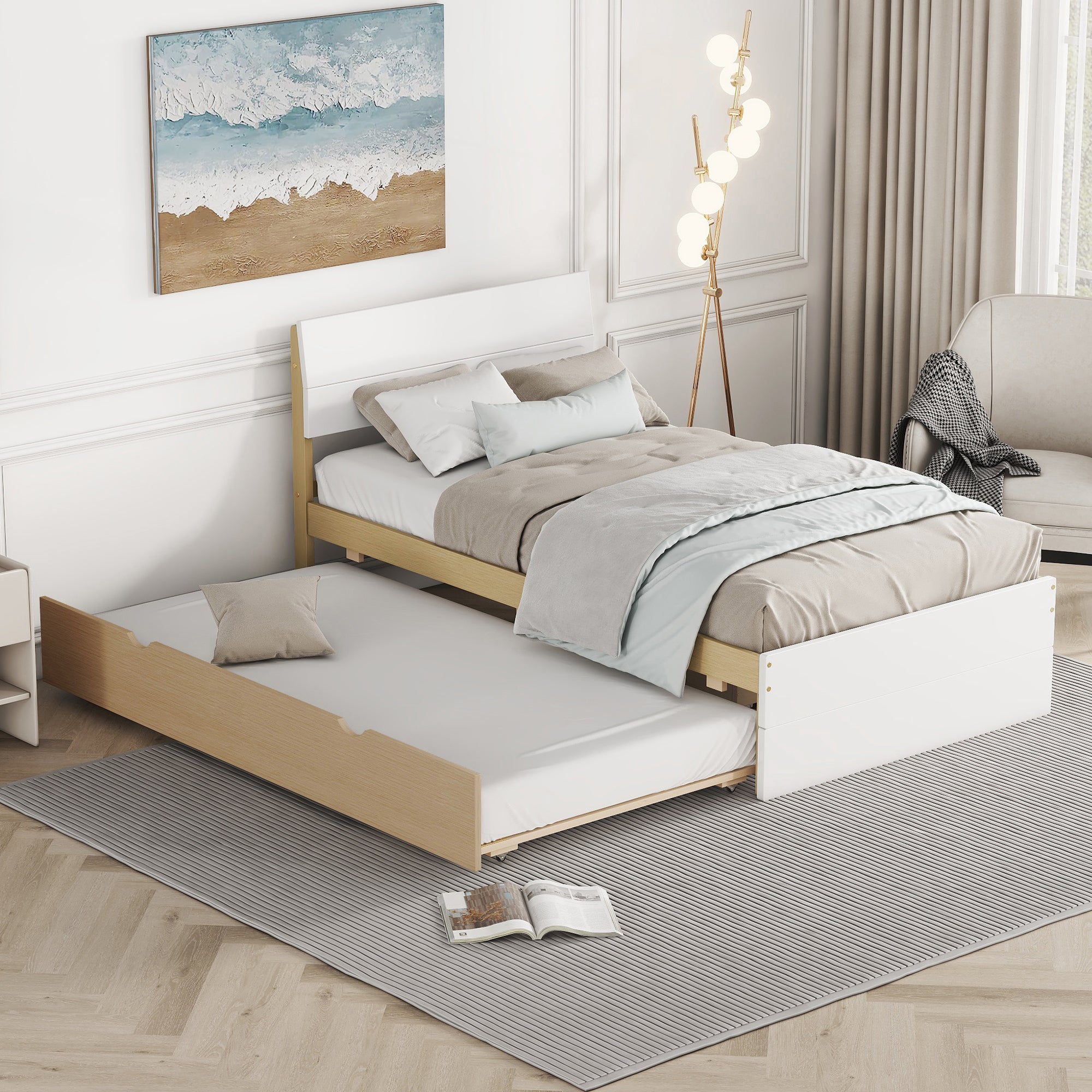 Modern Twin Bed Frame for White High Gloss Headboard and Footboard