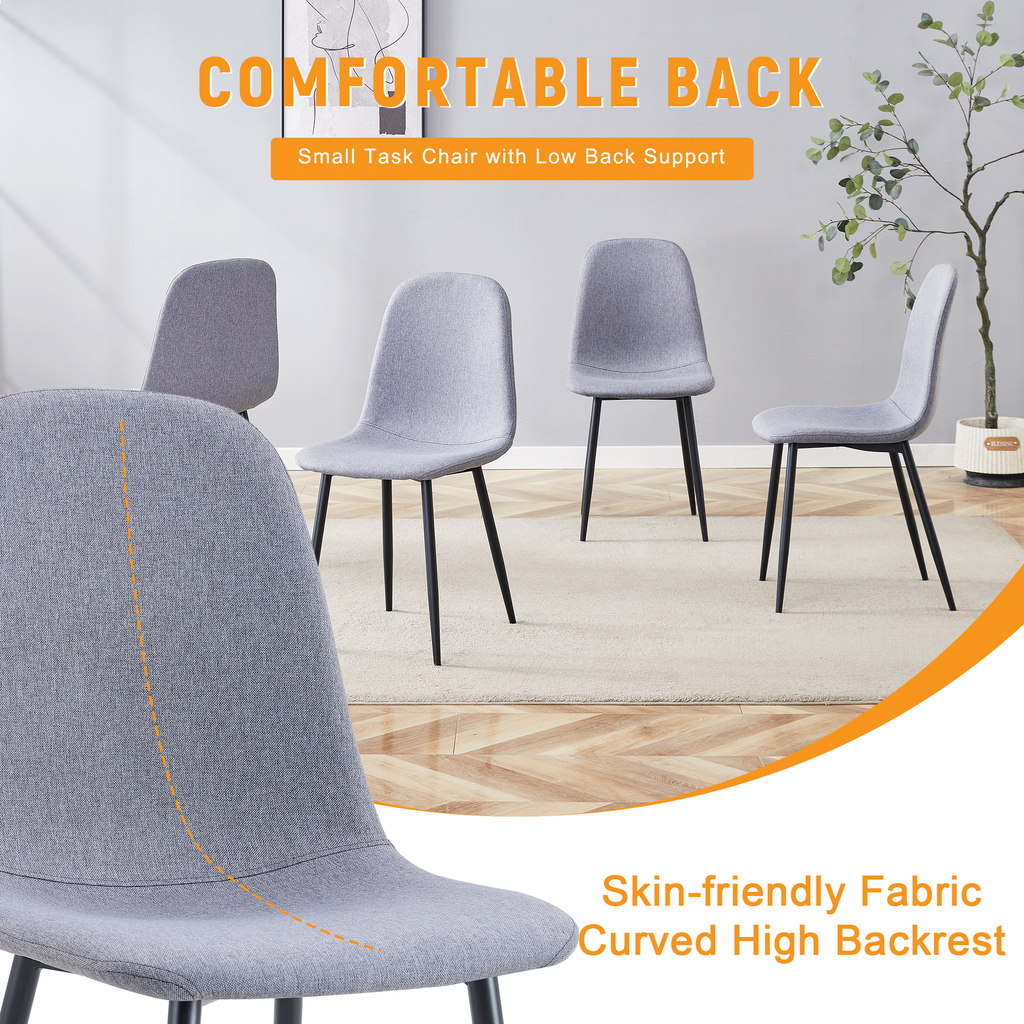 Luxury Simple Chair Black Linen Dining Chair  (Set of 4)