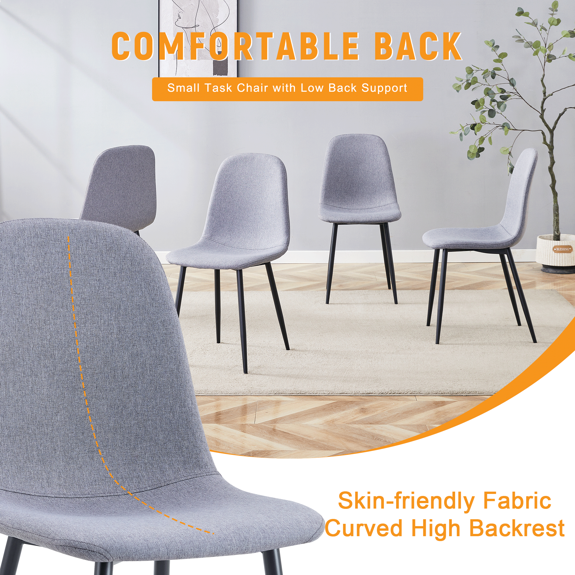 Luxury Simple Chair Black Linen Dining Chair  (Set of 4)