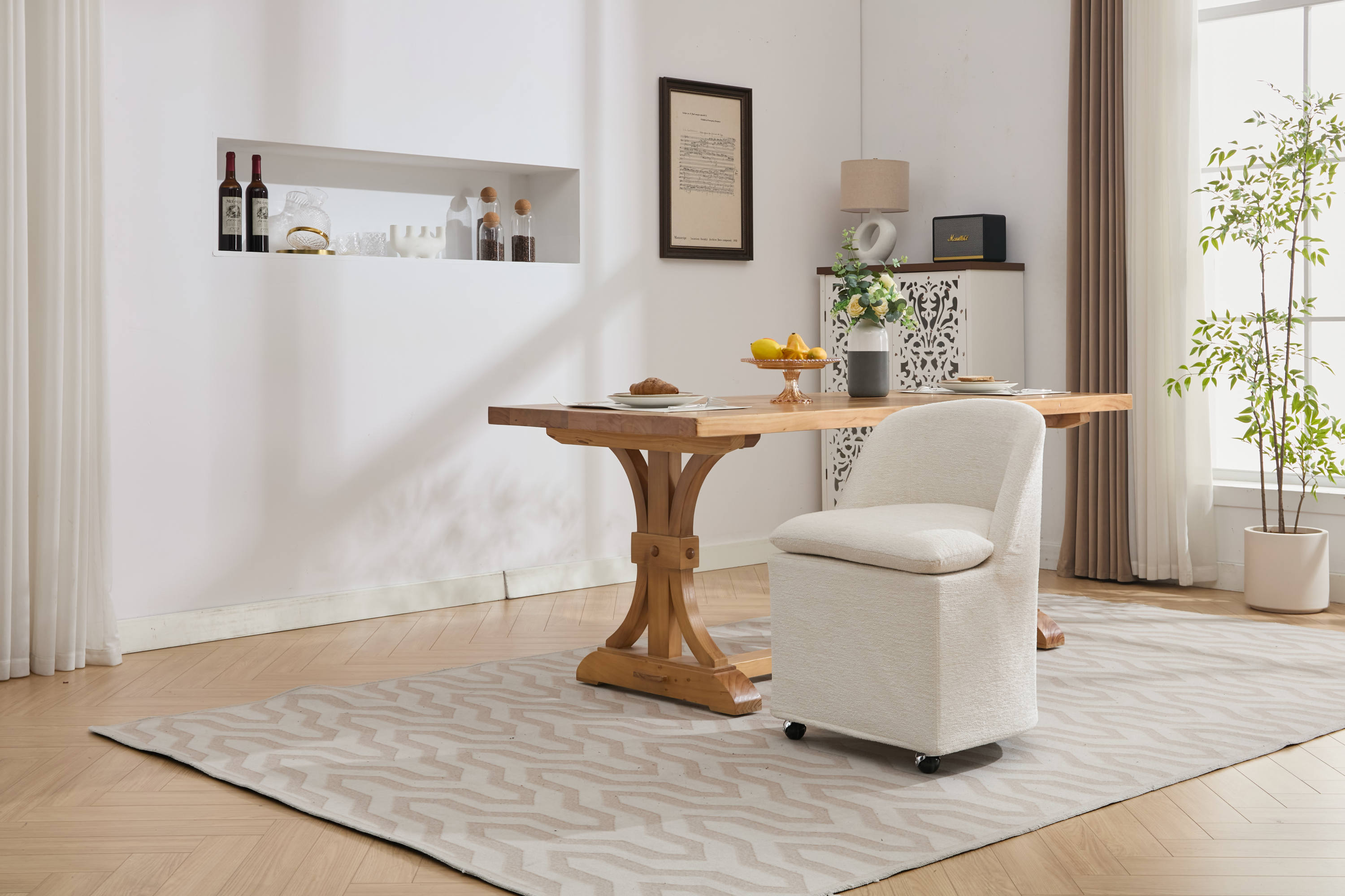 Chenille Fabric Dining Chairs with Universal Wheels