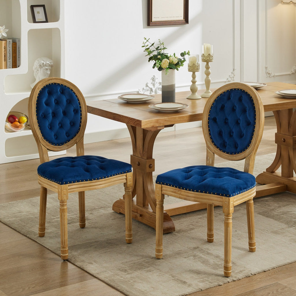 French Style Solid Wood Frame Velvet Dining Chairs (Set of 2)