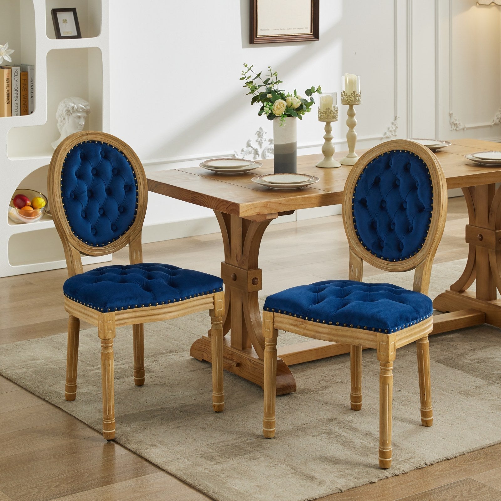 French Style Solid Wood Frame Velvet Dining Chairs (Set of 2)