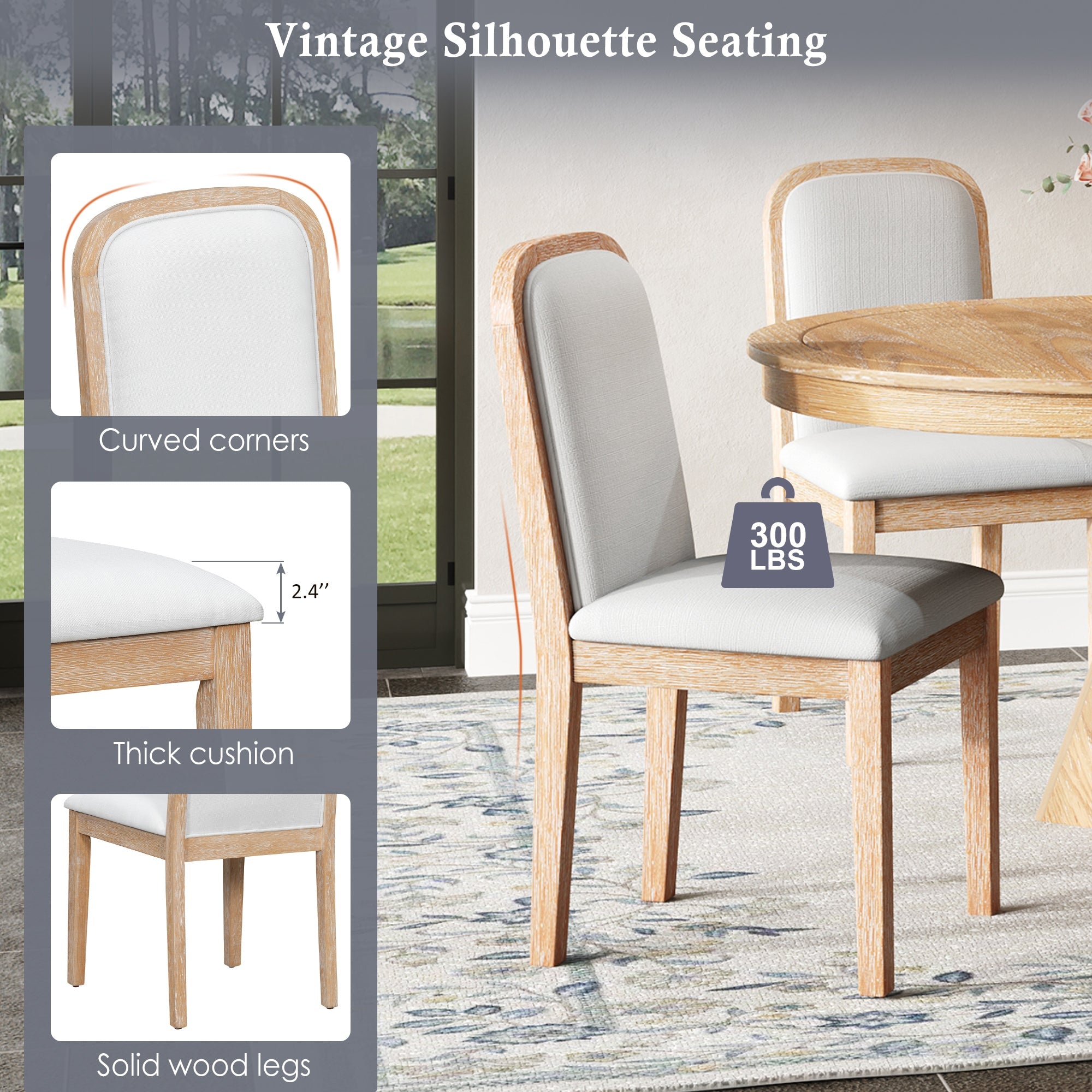 Vintage Extendable Dining Table Set with 4 Upholstered Chairs