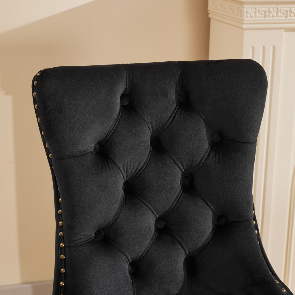 Mid-Century Velvet Dining Chairs with Lion Head Pull Ring (Set of 2)