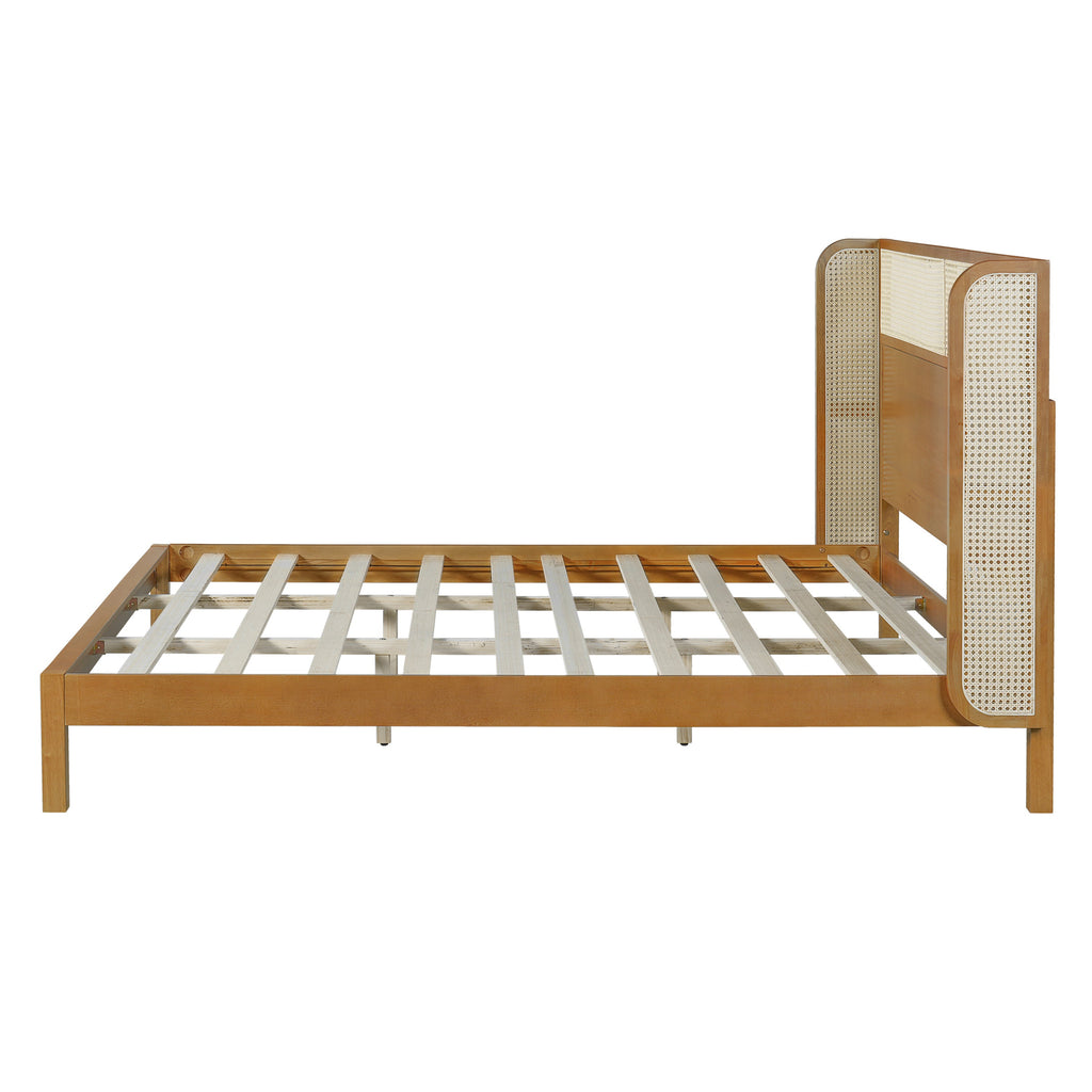 Mid Century Modern Bed With Natural Color Headboard