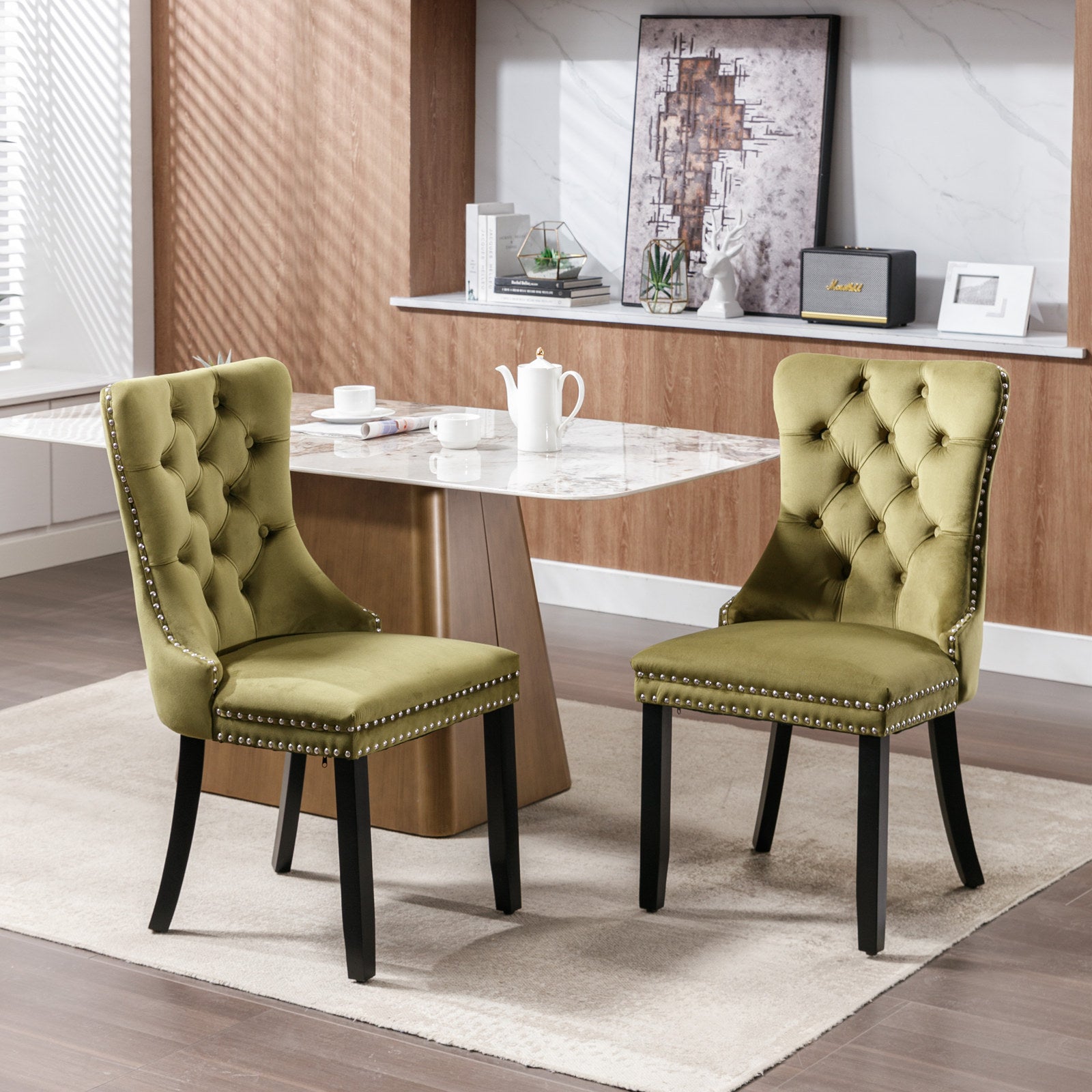 Modern High-end Tufted Solid Wood Velvet Dining Chair(Set of 2)