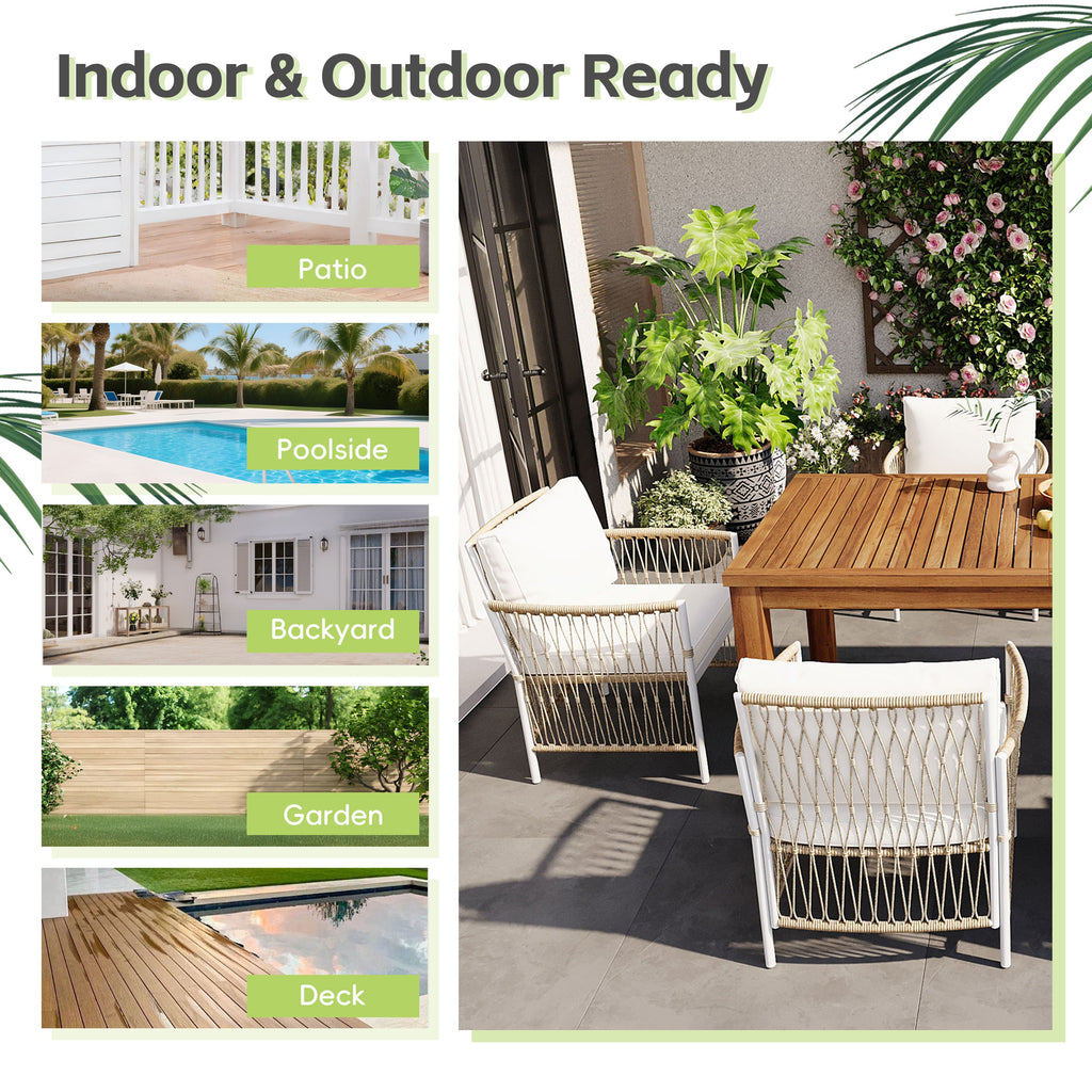 Natural Patio Wooden Dining Table Set for Poolside, Backyard, Garden (5/7 Pcs)