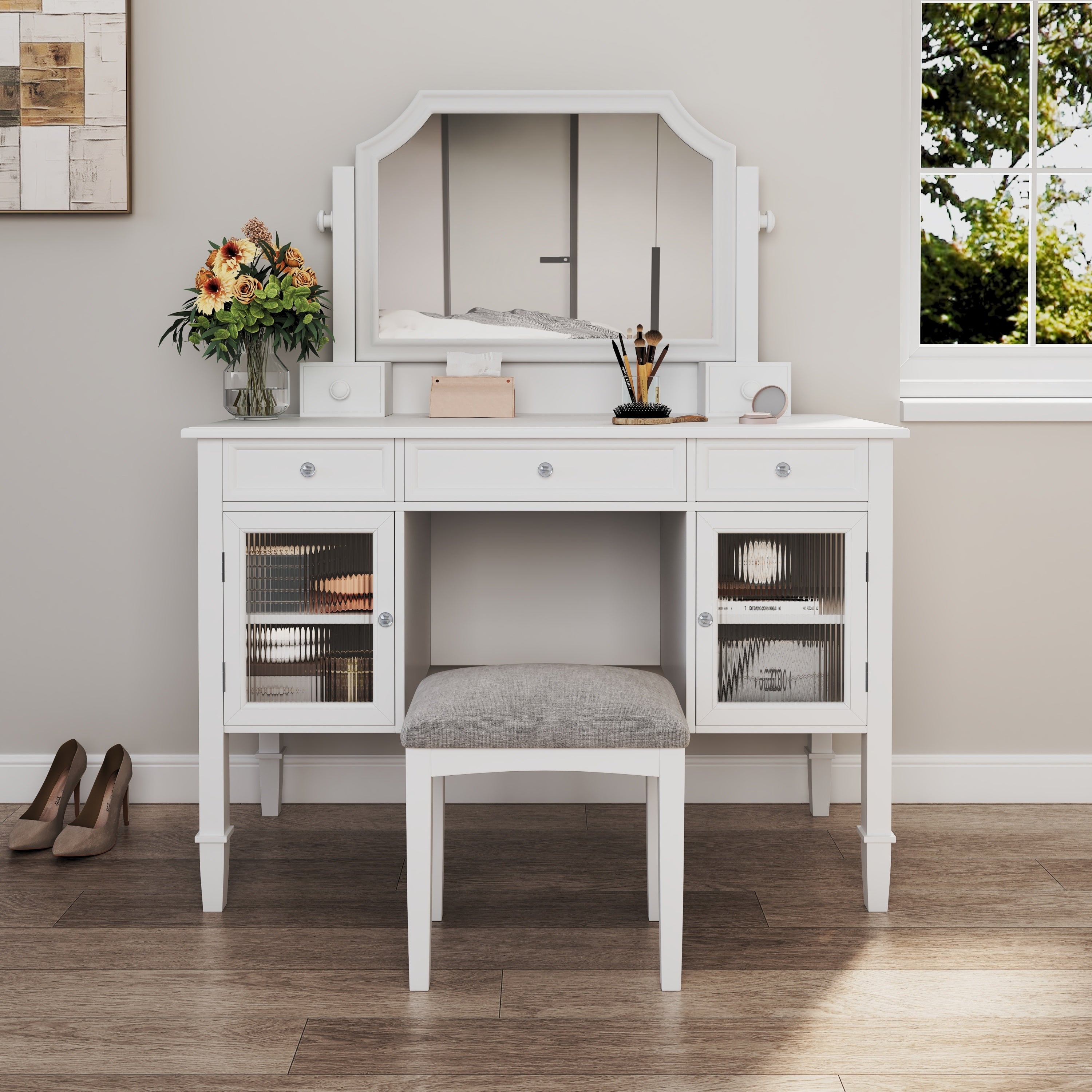 Elegant White Makeup Vanity Desk