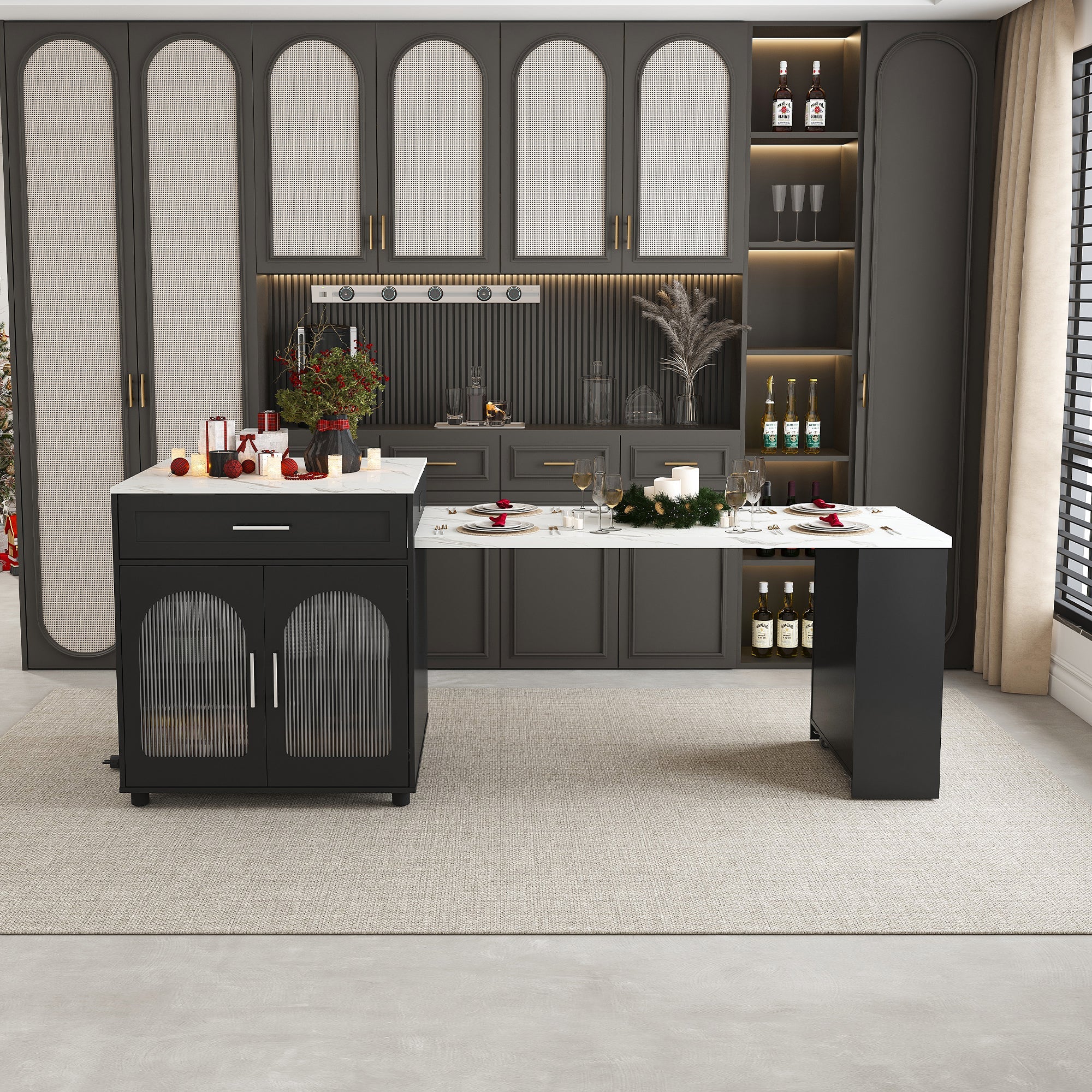 Expandable Kitchen Island with Dining Table