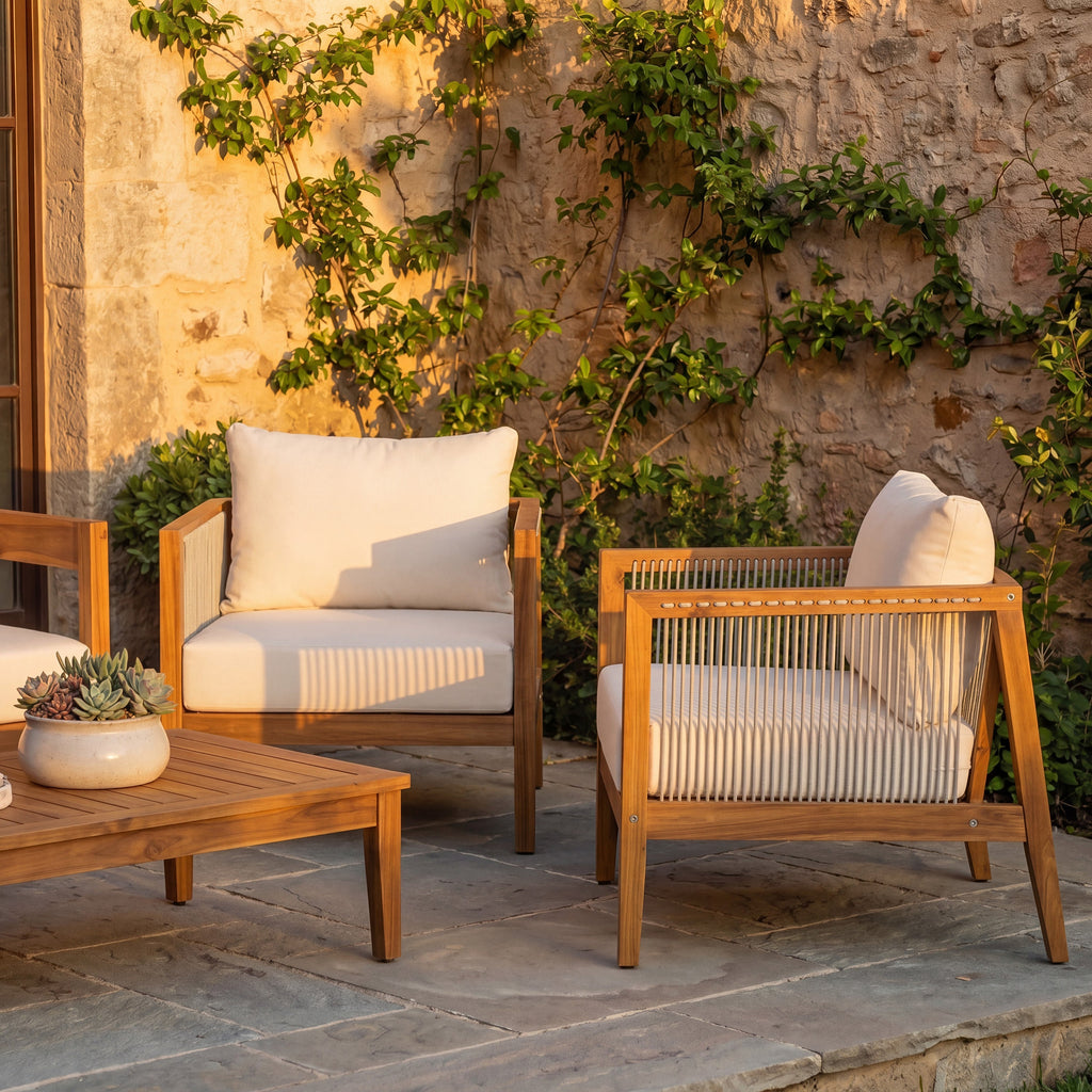 1PC/2PCS Acacia Wood Frame Outdoor Club Chair with Water-Repellent Cushions