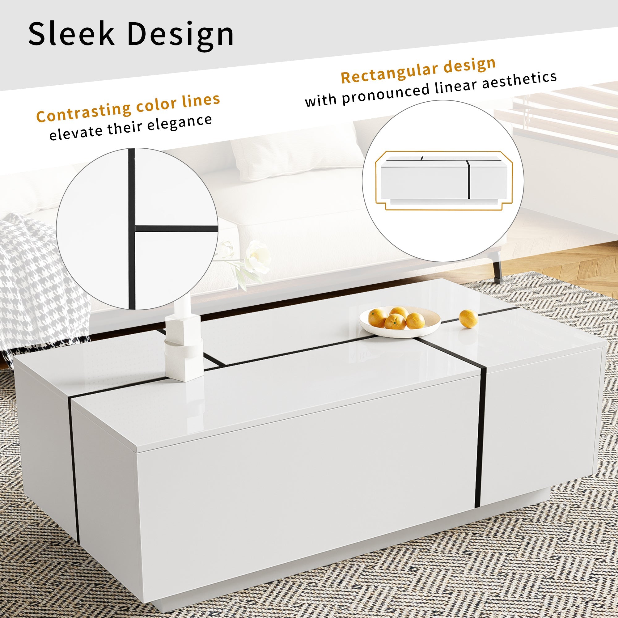Multi-Functional Extendable Coffee Table with 2 Storage Space and Drawers