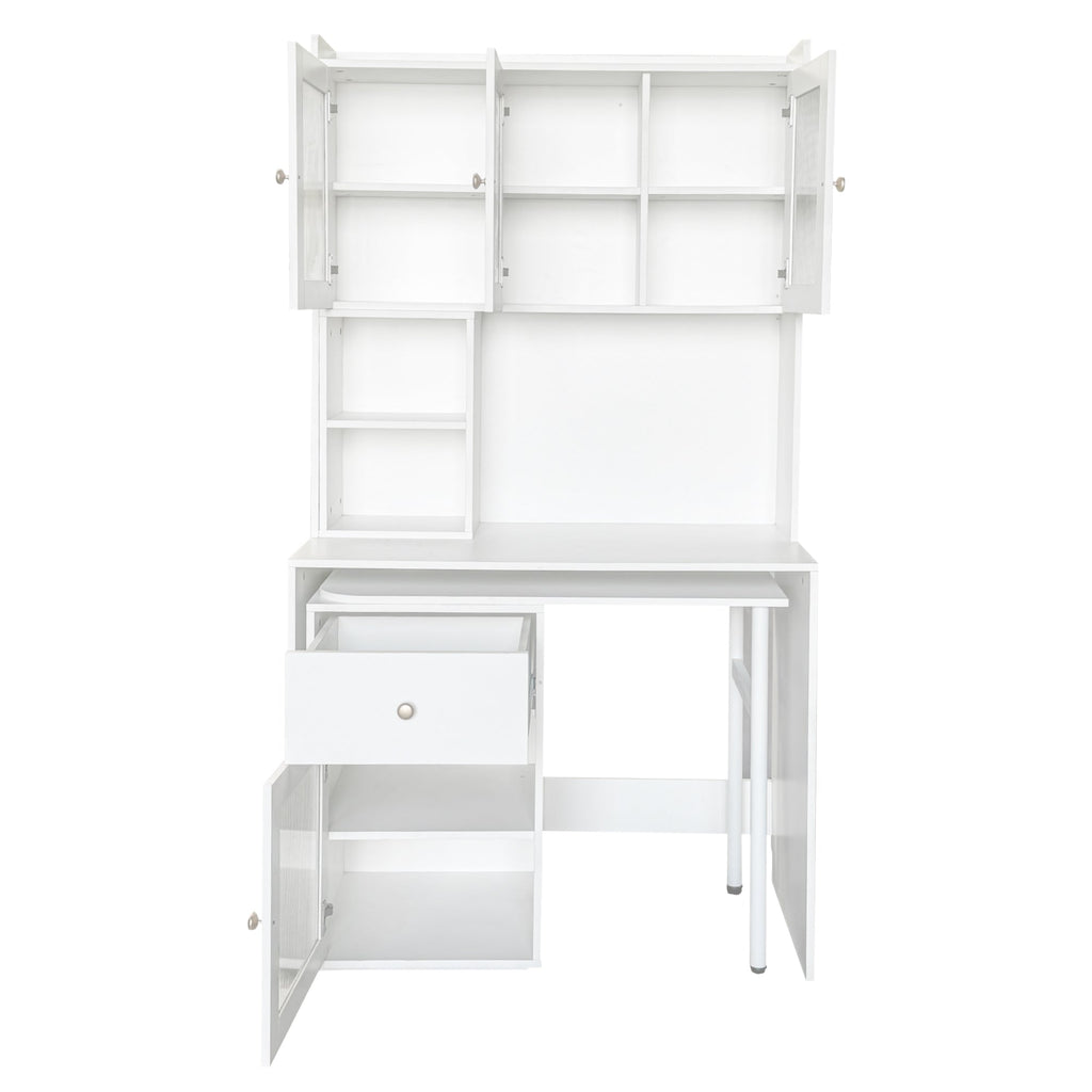 90 Degree Rotating Desktop Computer Desk with Glass Door for Home Office