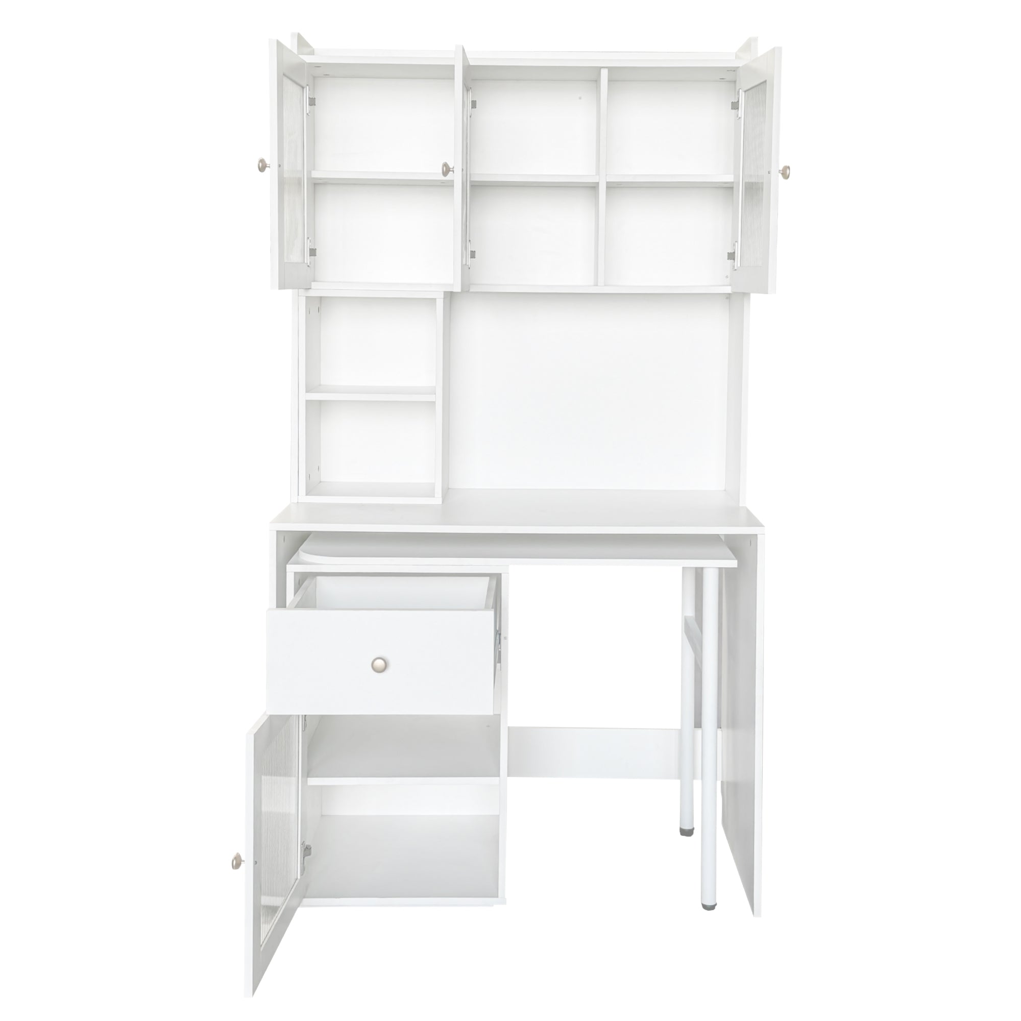 90 Degree Rotating Desktop Computer Desk with Glass Door for Home Office