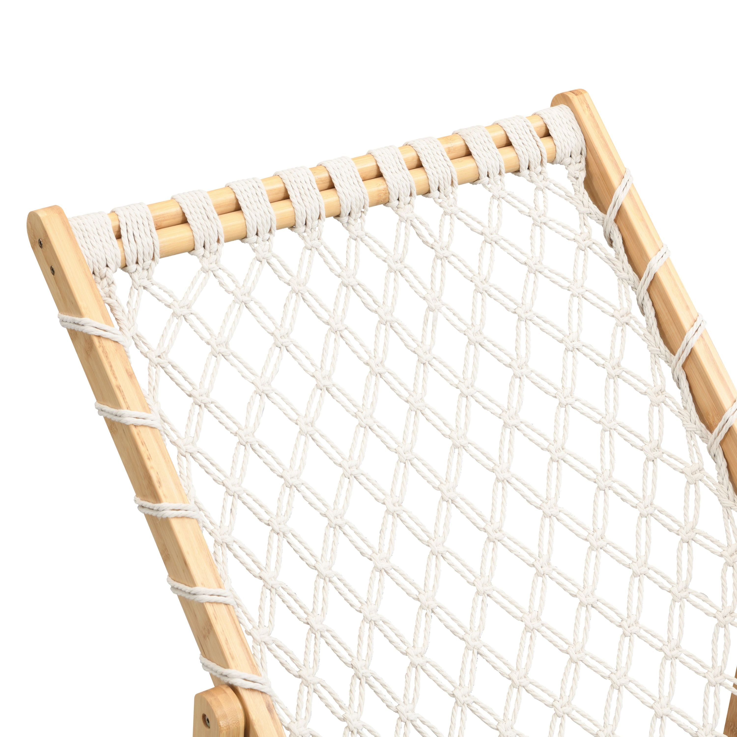 Natural Bamboo Weaving Chair Set with Handwoven Rope for Patio and Living Spaces