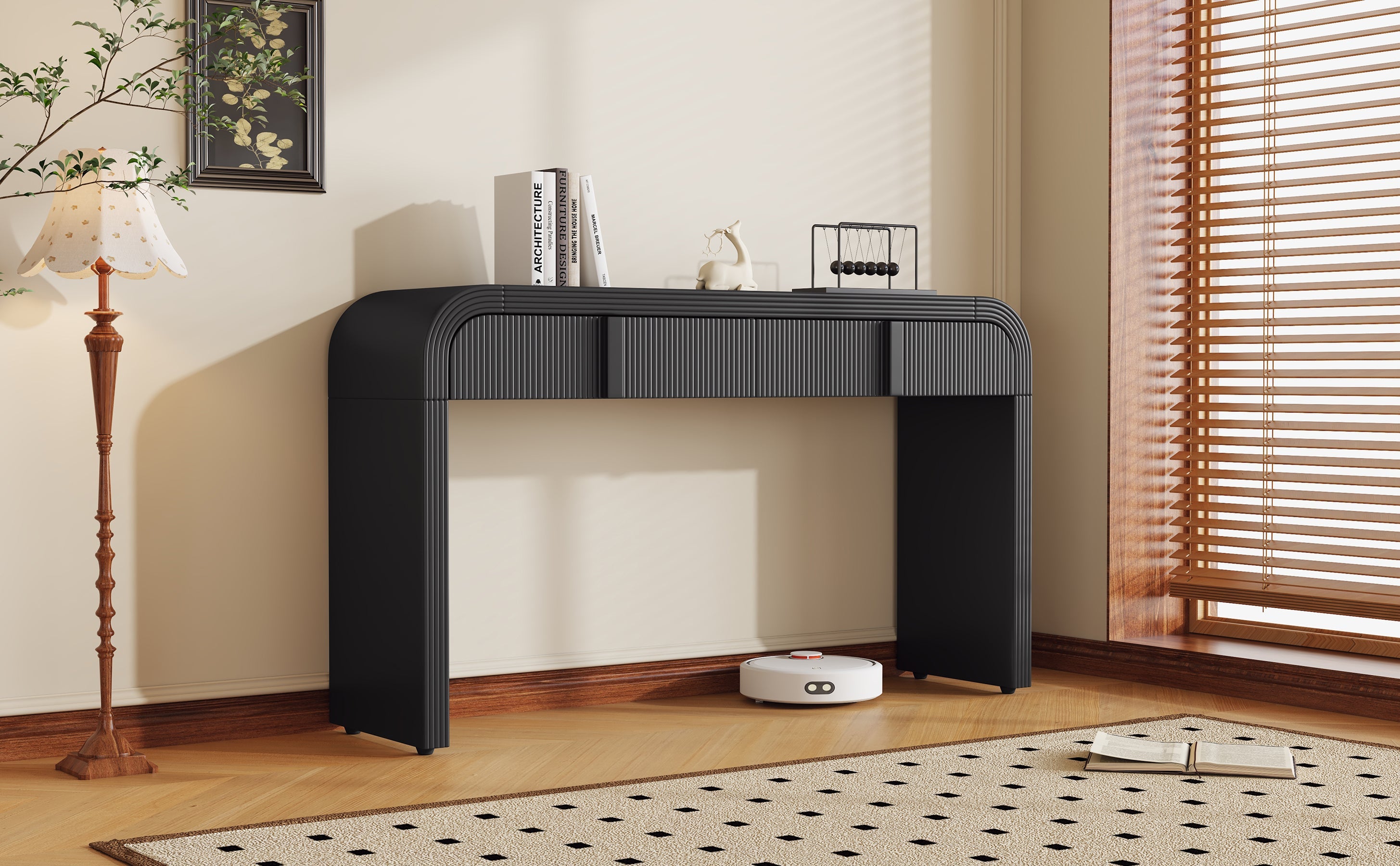 Modern Console Fluted Entryway Table with Rounded Silhouette
