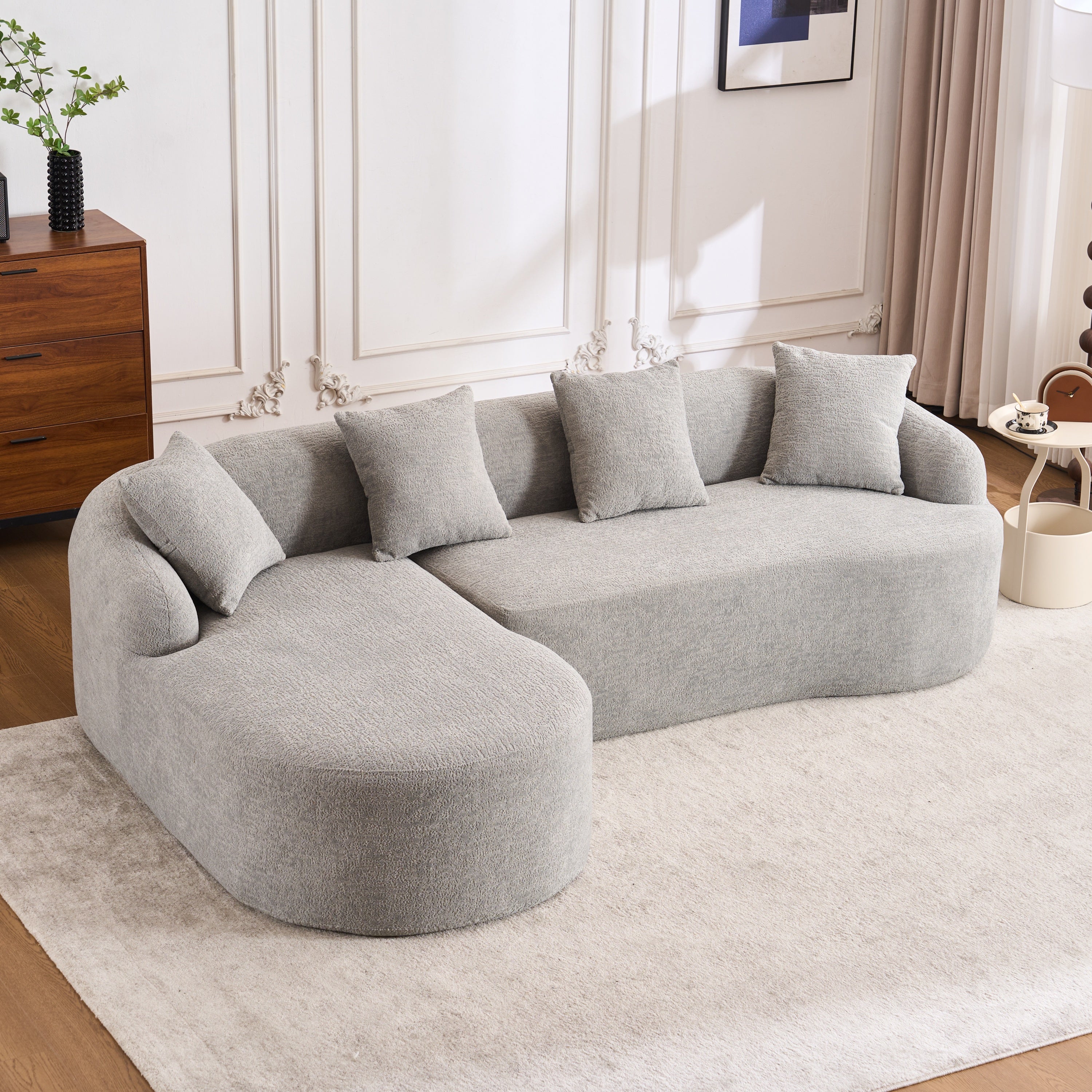 Boneless L-Shape Sectional Sofa with Curved Chaise