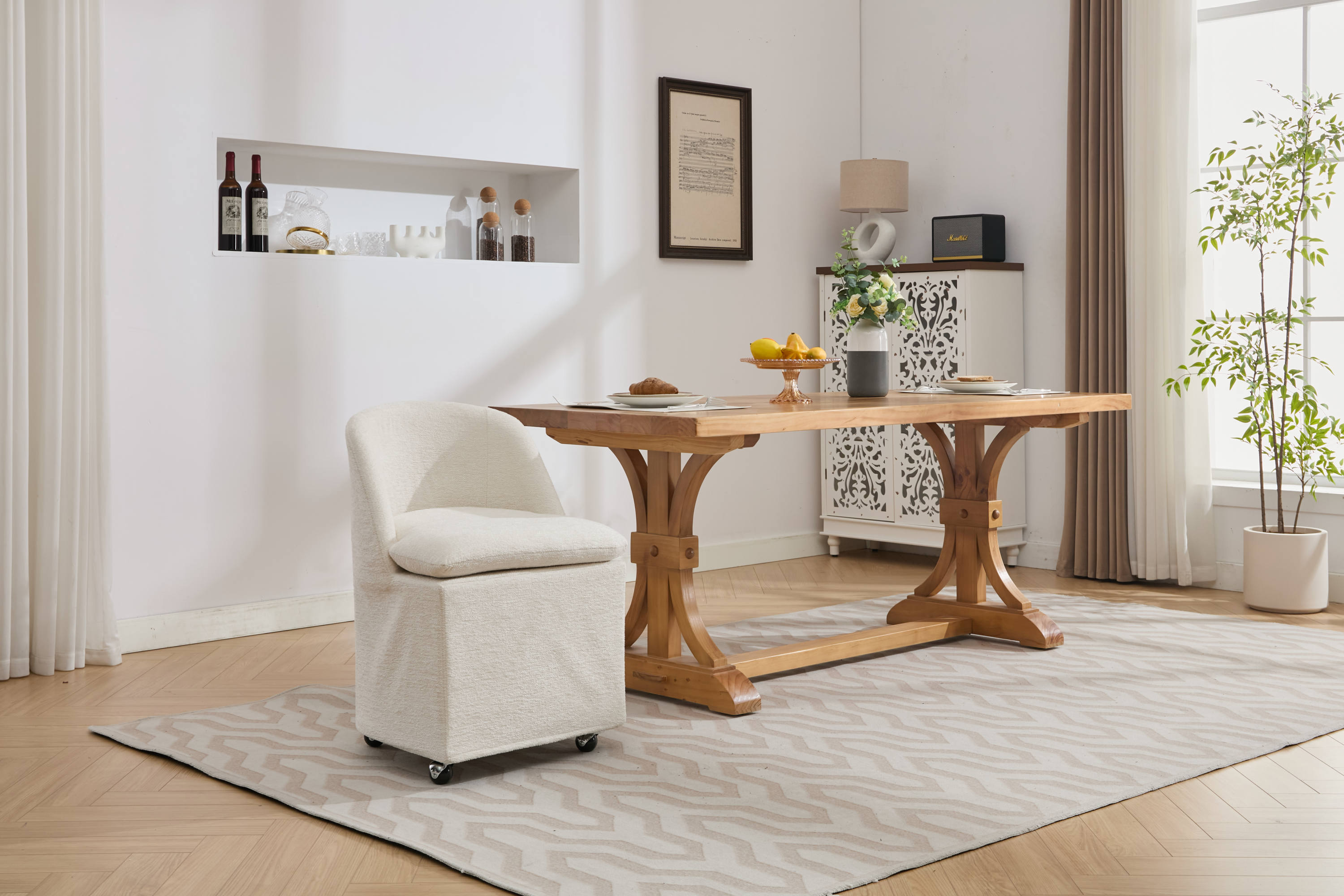 Chenille Fabric Dining Chairs with Universal Wheels