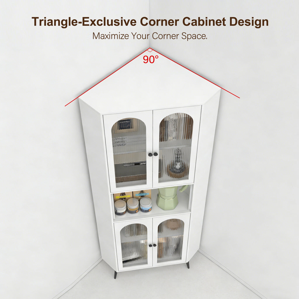 White 73in Corner Storage Cabinet Metal with Doors Adjustable Shelves Space-Saving