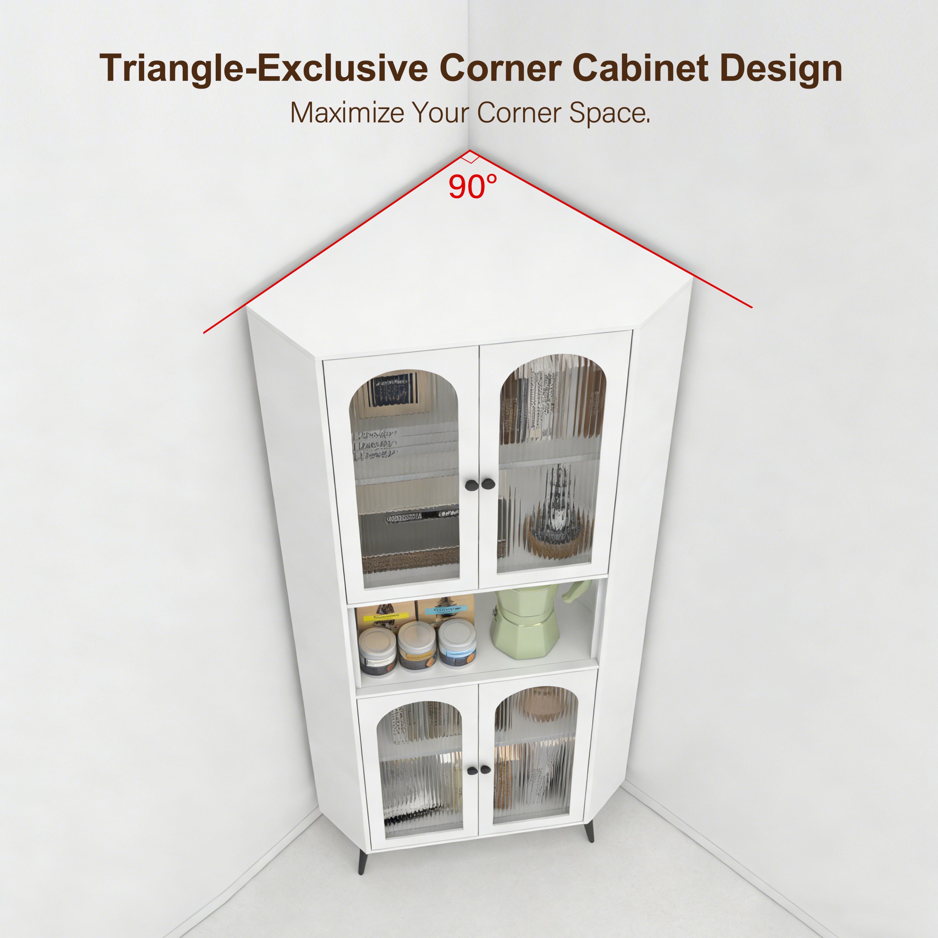White 73in Corner Storage Cabinet Metal with Doors Adjustable Shelves Space-Saving