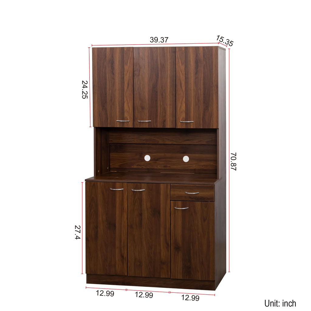 70.87' Tall White Kitchen Cabinet with 6-Doors