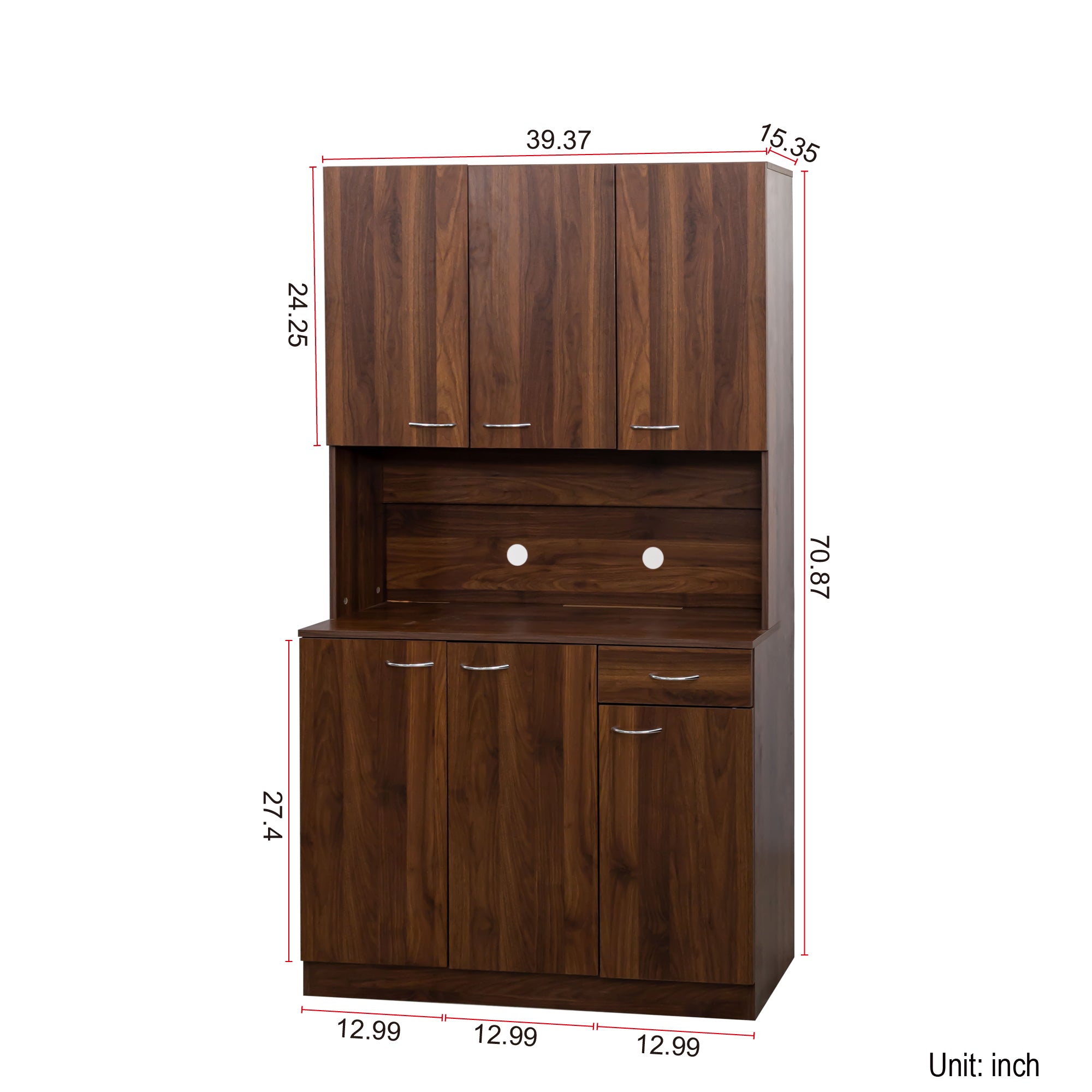 70.87' Tall White Kitchen Cabinet with 6-Doors