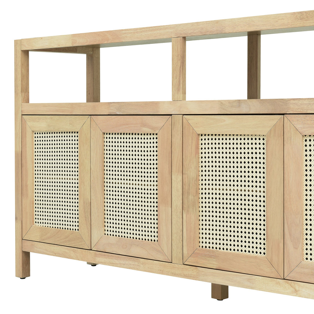 Bohemian Style Rattan Storage Cabinet with 3-position Adjustable Shelves