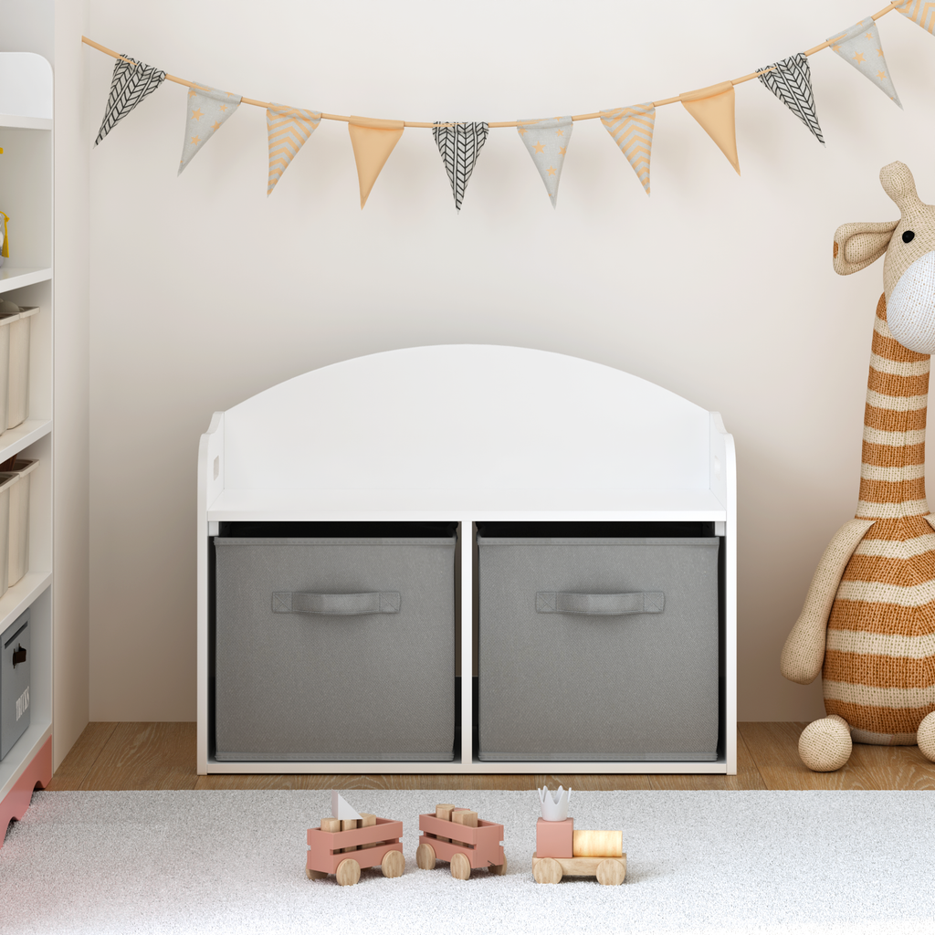 Kids Wooden Toy Box with Collapsible Fabric Drawers